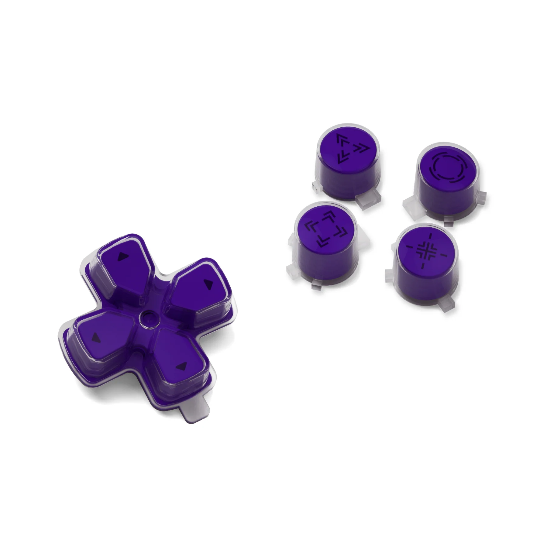 eXtremeRate Replacement Custom Three-Tone Dpad Action Buttons with Redesigned Symbols for PS5 Controller - Purple & Clear & Black - Image 8
