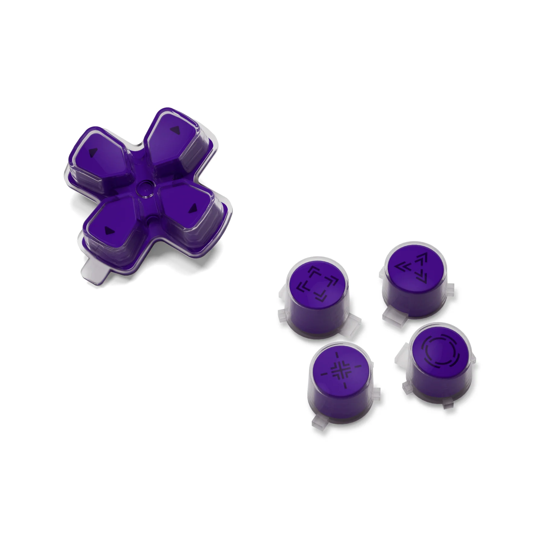 eXtremeRate Replacement Custom Three-Tone Dpad Action Buttons with Redesigned Symbols for PS5 Controller - Purple & Clear & Black - Image 9