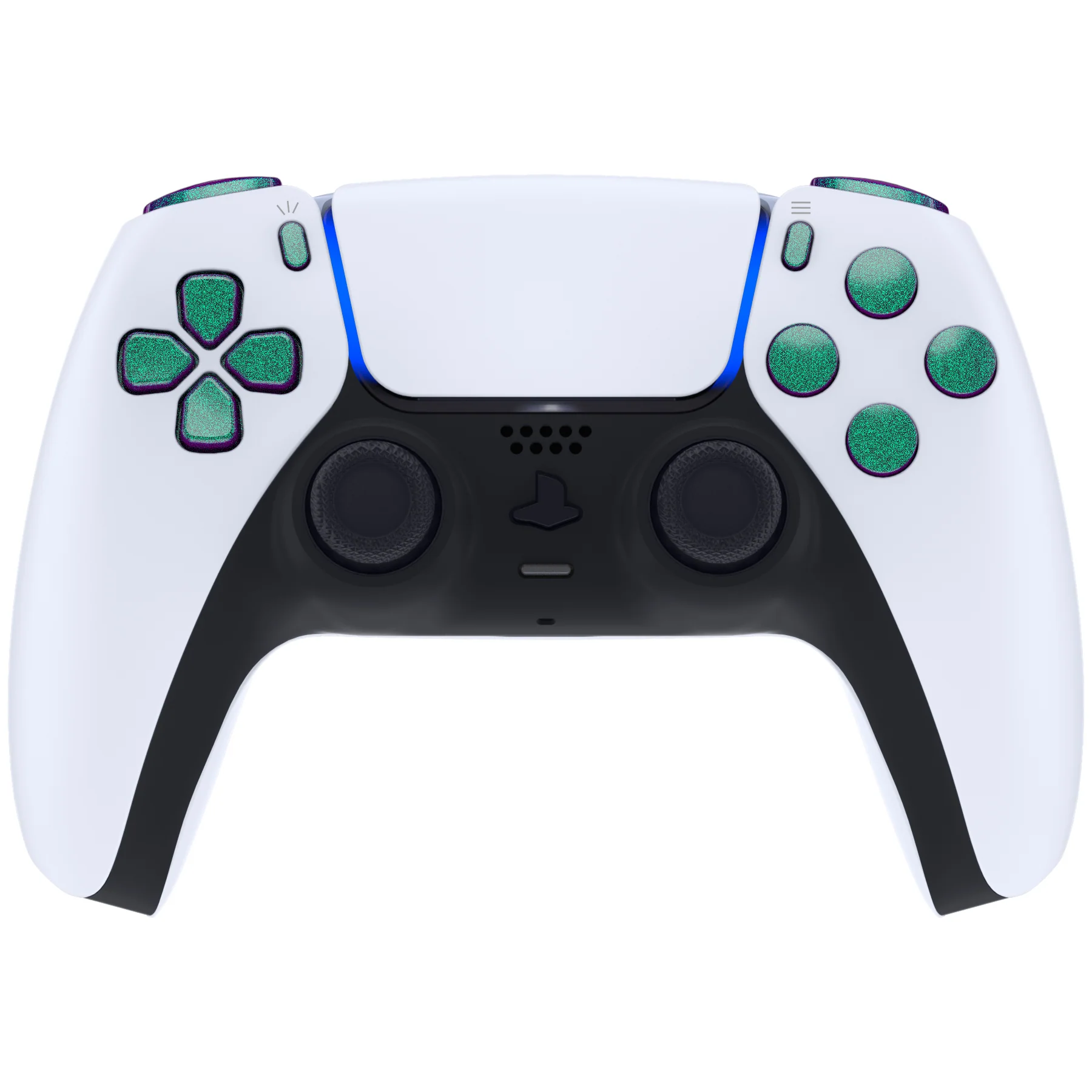 eXtremeRate Replacement Full Set Buttons Compatible with PS5 Controller BDM-010/020 - Chameleon Green Purple - Image 2