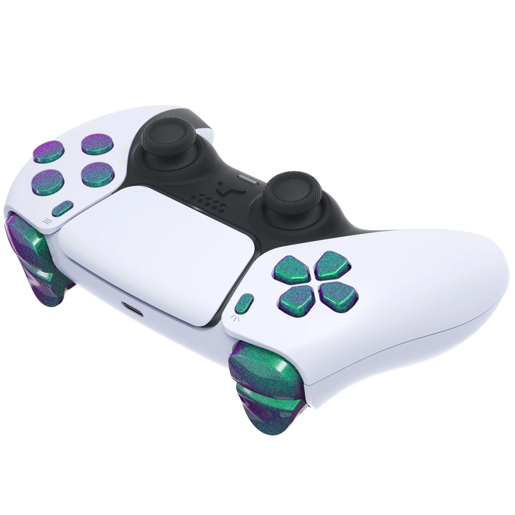 eXtremeRate Replacement Full Set Buttons Compatible with PS5 Controller BDM-010/020 - Chameleon Green Purple - Image 6