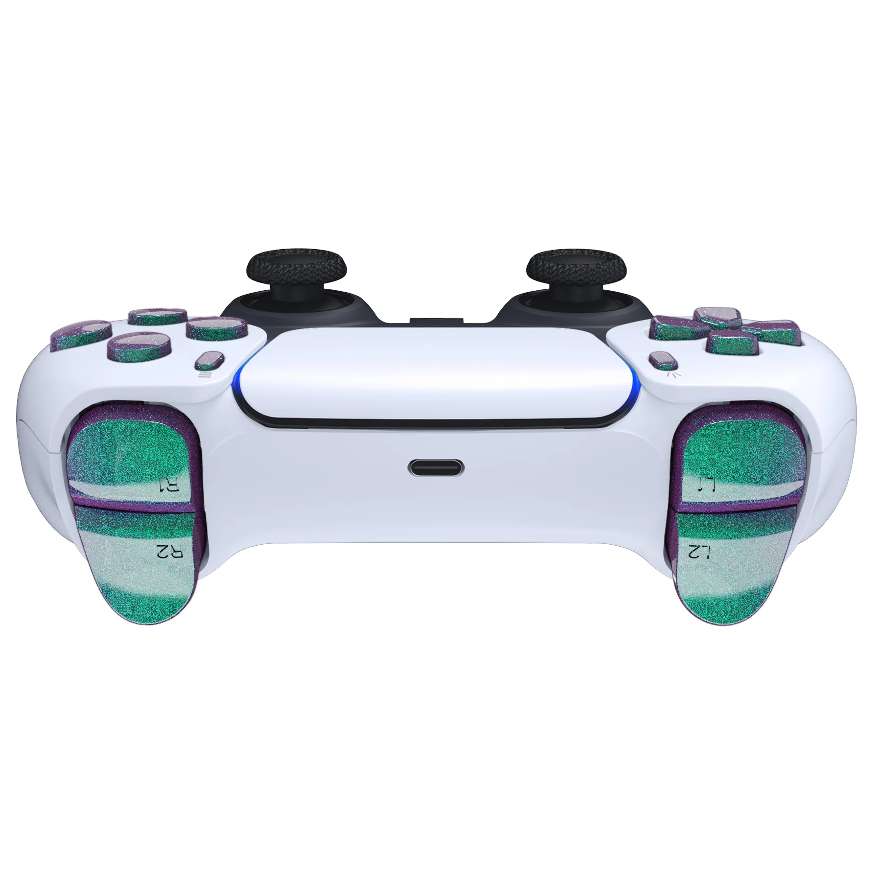 eXtremeRate Replacement Full Set Buttons Compatible with PS5 Controller BDM-010/020 - Chameleon Green Purple - Image 7