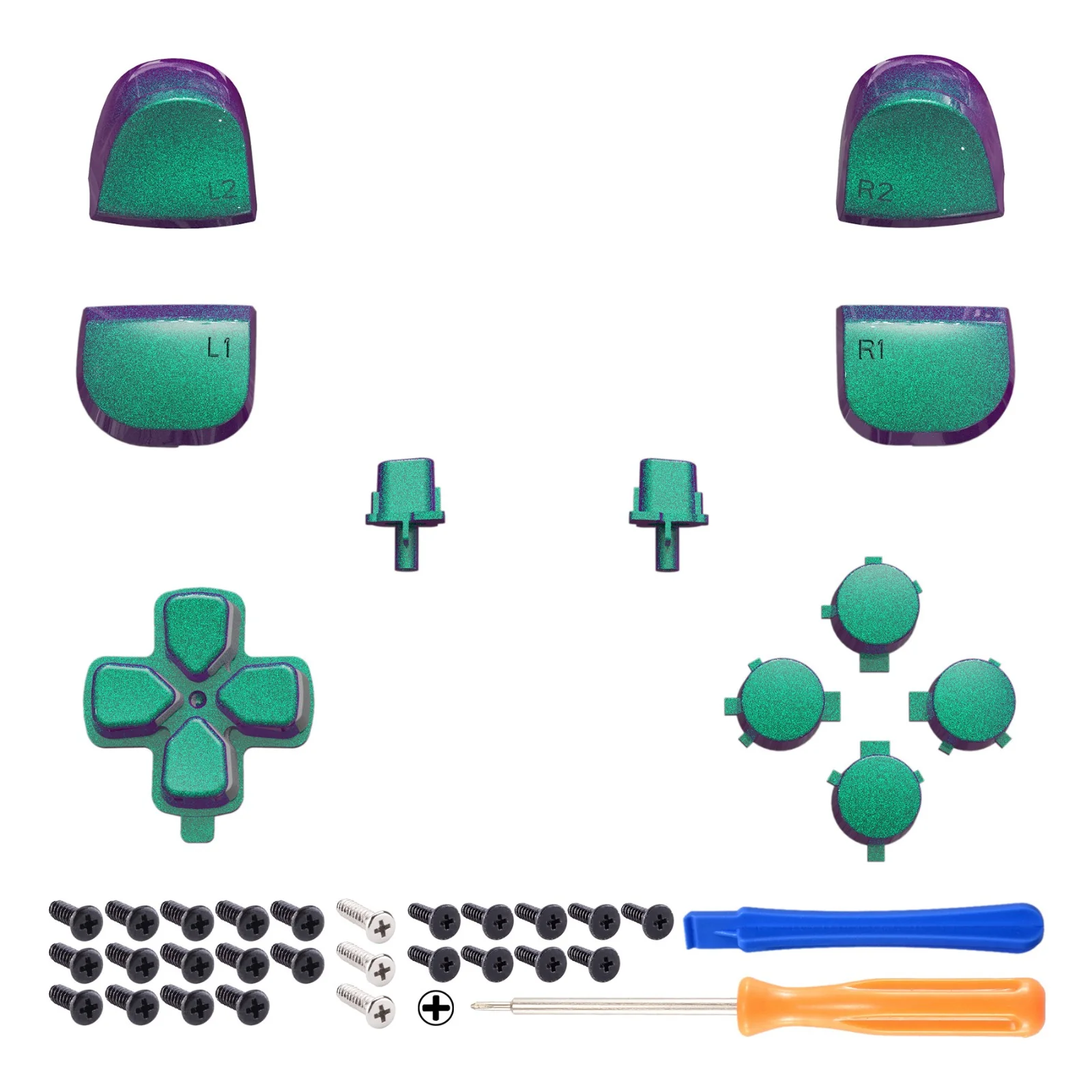 eXtremeRate Replacement Full Set Buttons Compatible with PS5 Controller BDM-010/020 - Chameleon Green Purple - Image 8