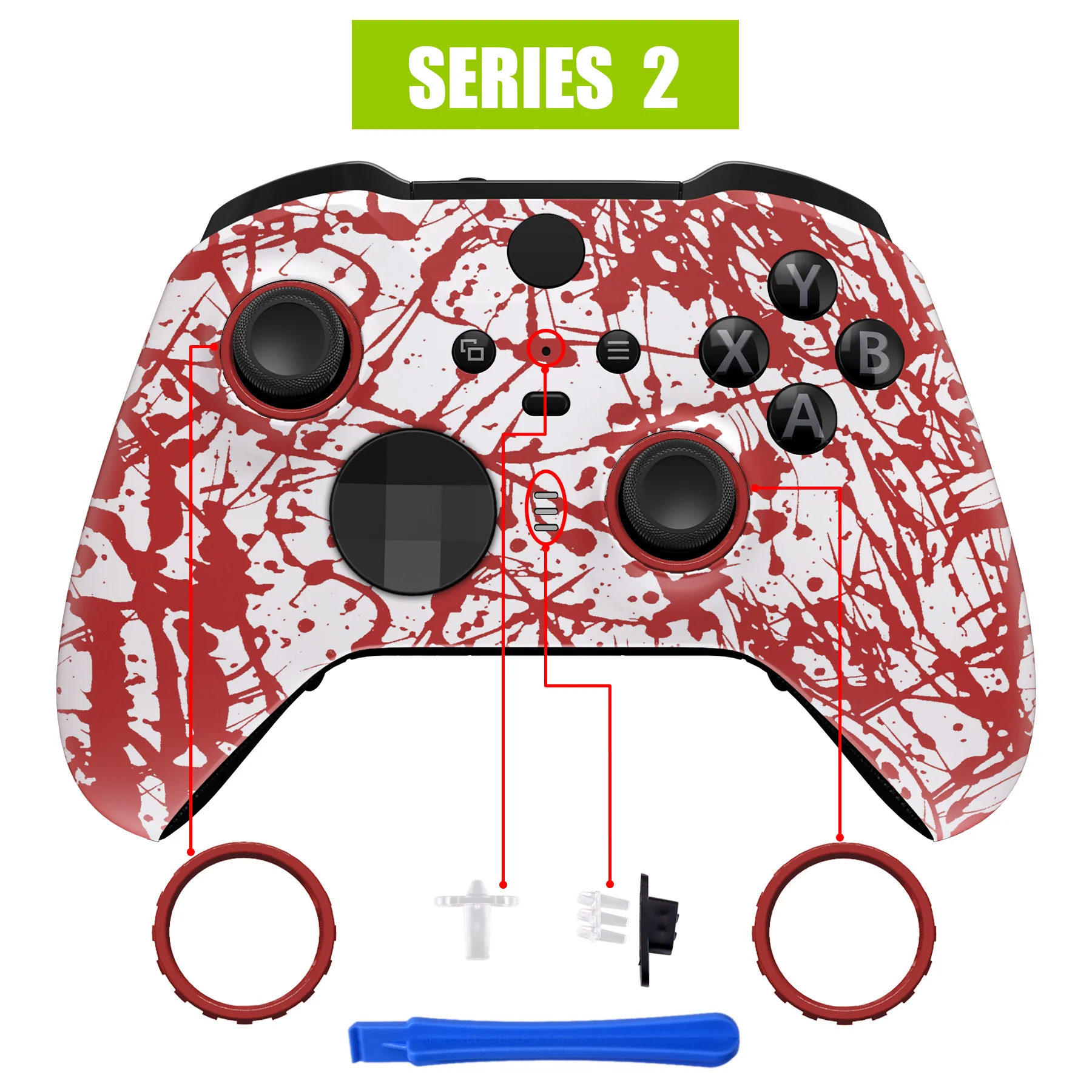 eXtremeRate Replacement Front Housing Shell Case with Accent Rings for Xbox One Elite Series 2 & Elite 2 Core Controller (Model 1797) - Blood - Image 4
