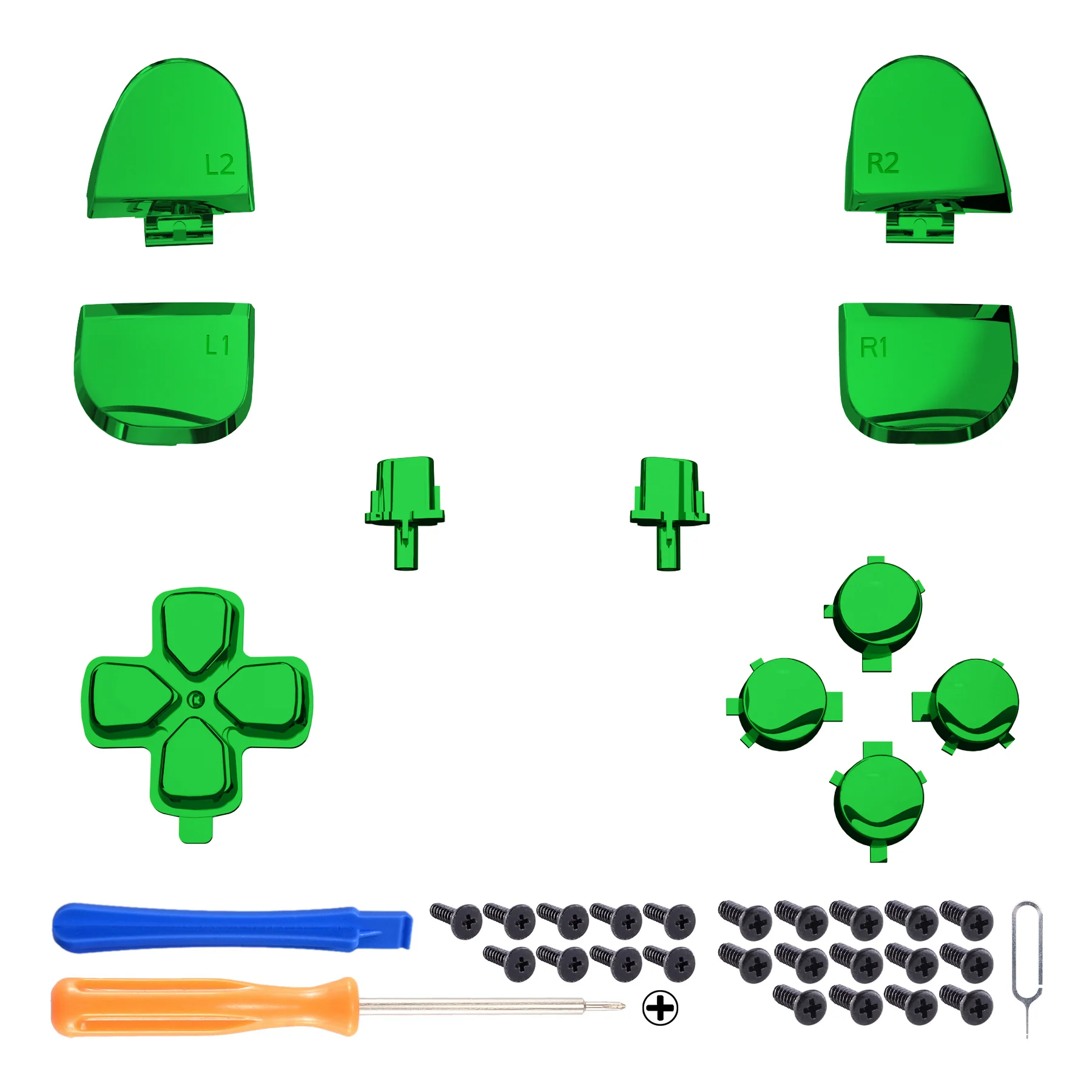 eXtremeRate Replacement Full Set Buttons Compatible with PS5 Controller BDM-030/040/050/060 - Chrome Green - Image 2