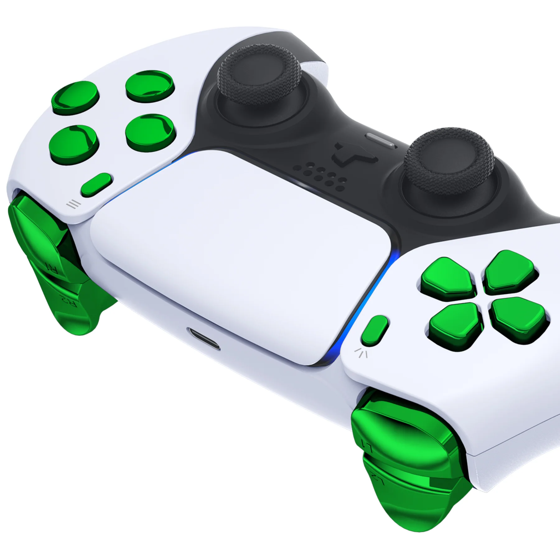 eXtremeRate Replacement Full Set Buttons Compatible with PS5 Controller BDM-030/040/050/060 - Chrome Green - Image 7