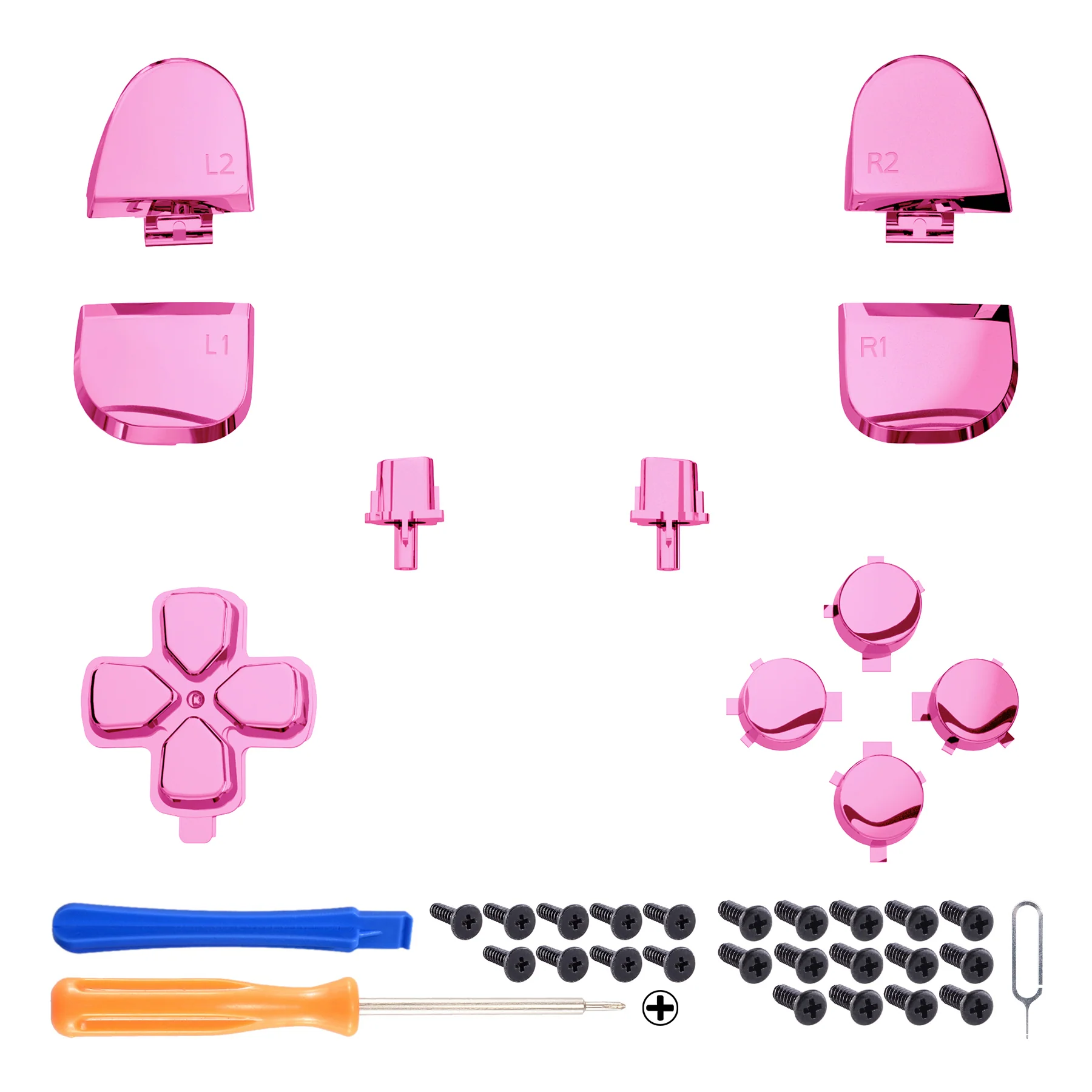 eXtremeRate Replacement Full Set Buttons Compatible with PS5 Controller BDM-030/040/050/060 - Chrome Pink - Image 2