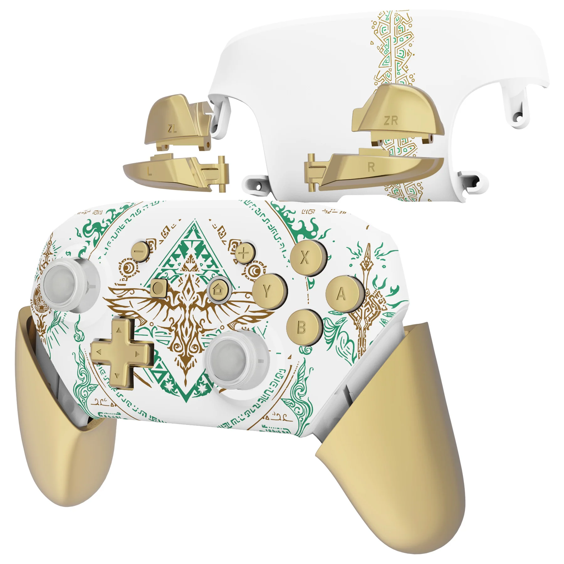 eXtremeRate Replacement Full Set Shell Faceplate Backplate Handles with Button Kit for Nintendo Switch Pro - Totem of Kingdom - White - Image 7