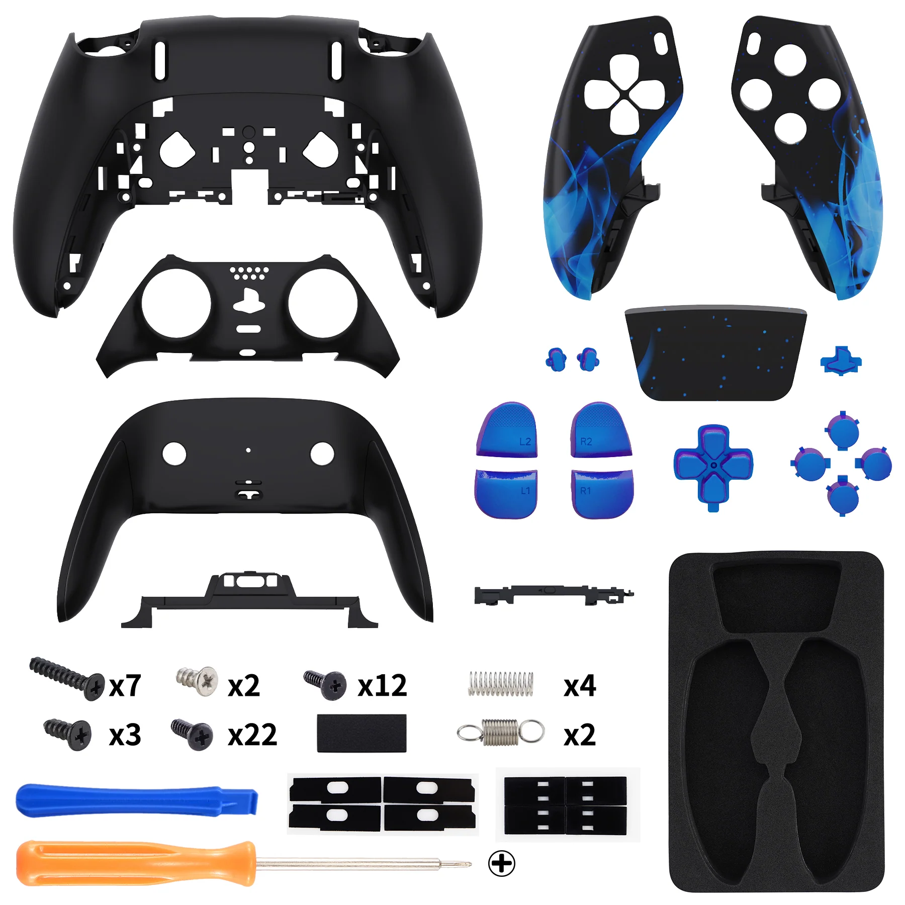 eXtremeRate Replacement Full Set Shells with Buttons Compatible with PS5 Edge Controller - Blue Flame - Image 2