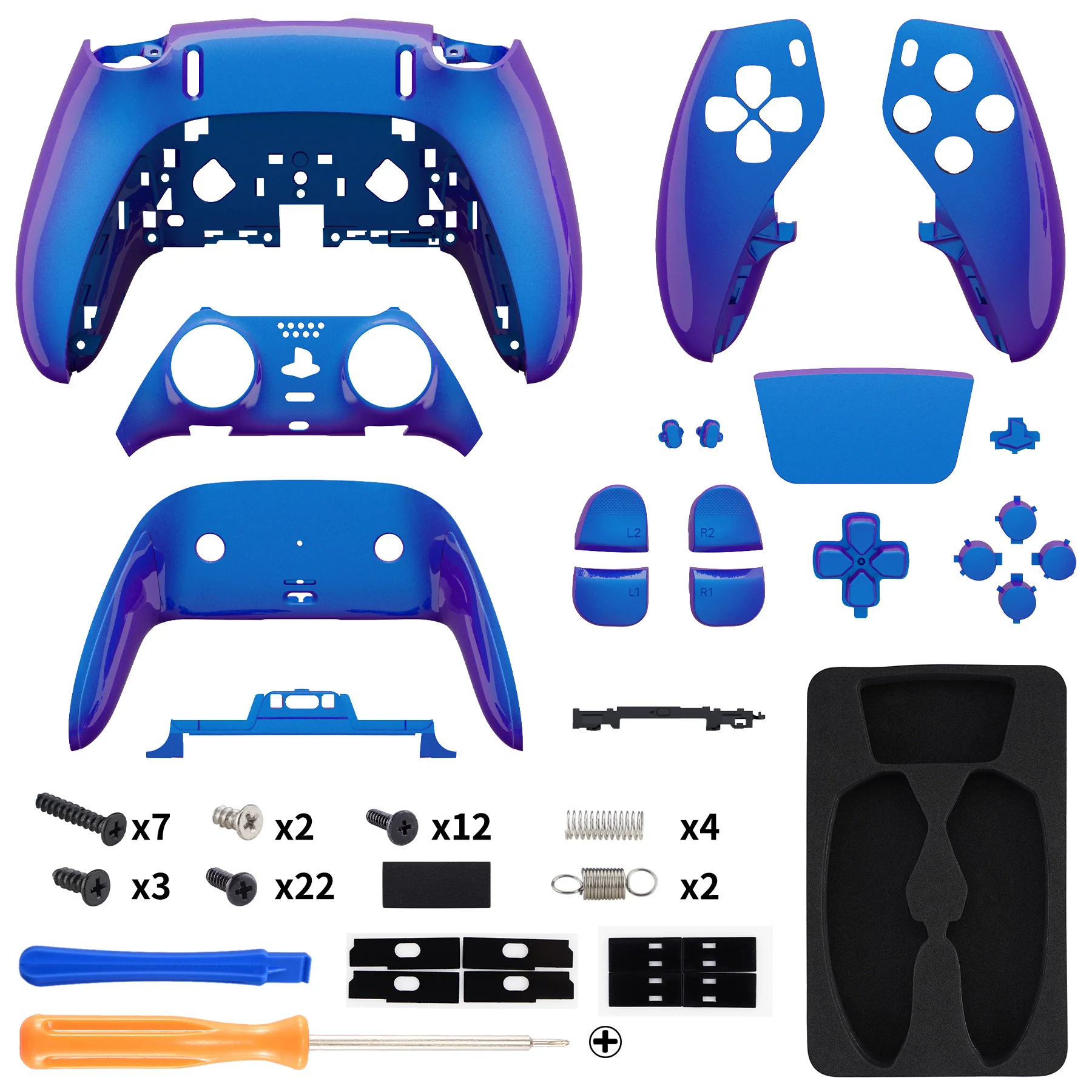 eXtremeRate Replacement Full Set Shells with Buttons Compatible with PS5 Edge Controller - Chameleon Purple Blue - Image 2