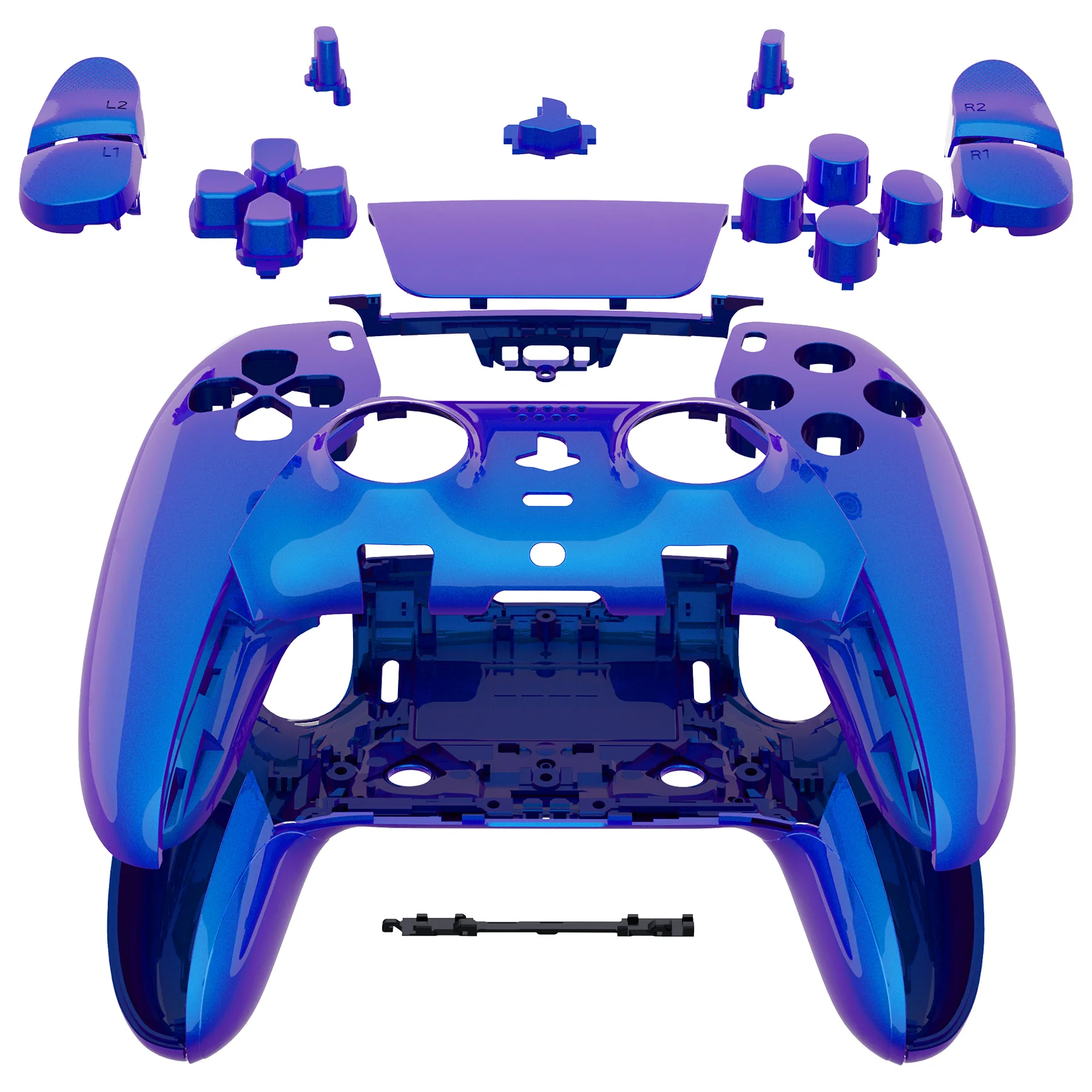 eXtremeRate Replacement Full Set Shells with Buttons Compatible with PS5 Edge Controller - Chameleon Purple Blue - Image 3
