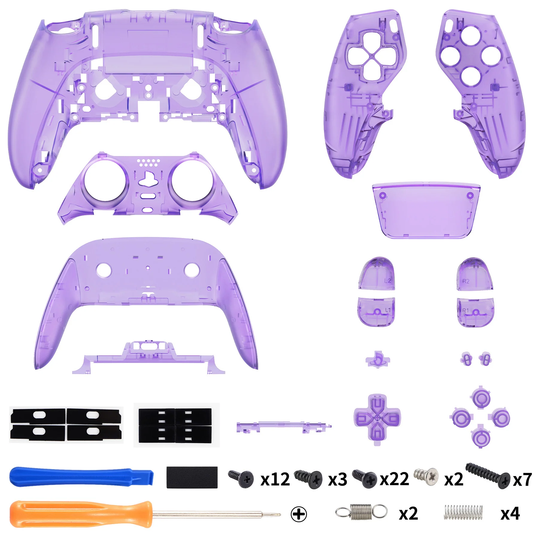 eXtremeRate Replacement Full Set Shells with Buttons Compatible with PS5 Edge Controller - Clear Atomic Purple - Image 2