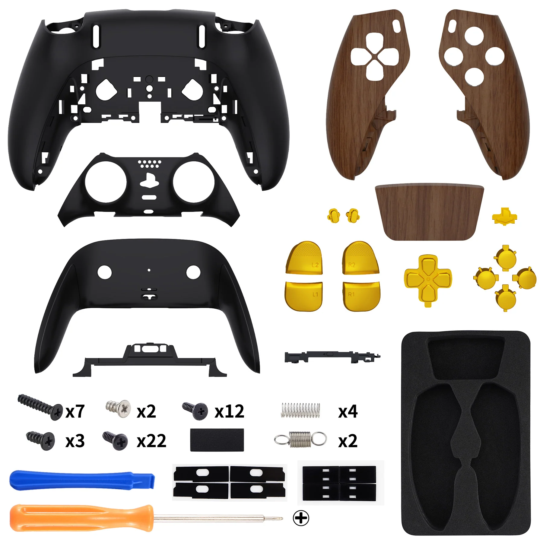 eXtremeRate Replacement Full Set Shells with Buttons Compatible with PS5 Edge Controller - Wood Grain & Black - Image 2