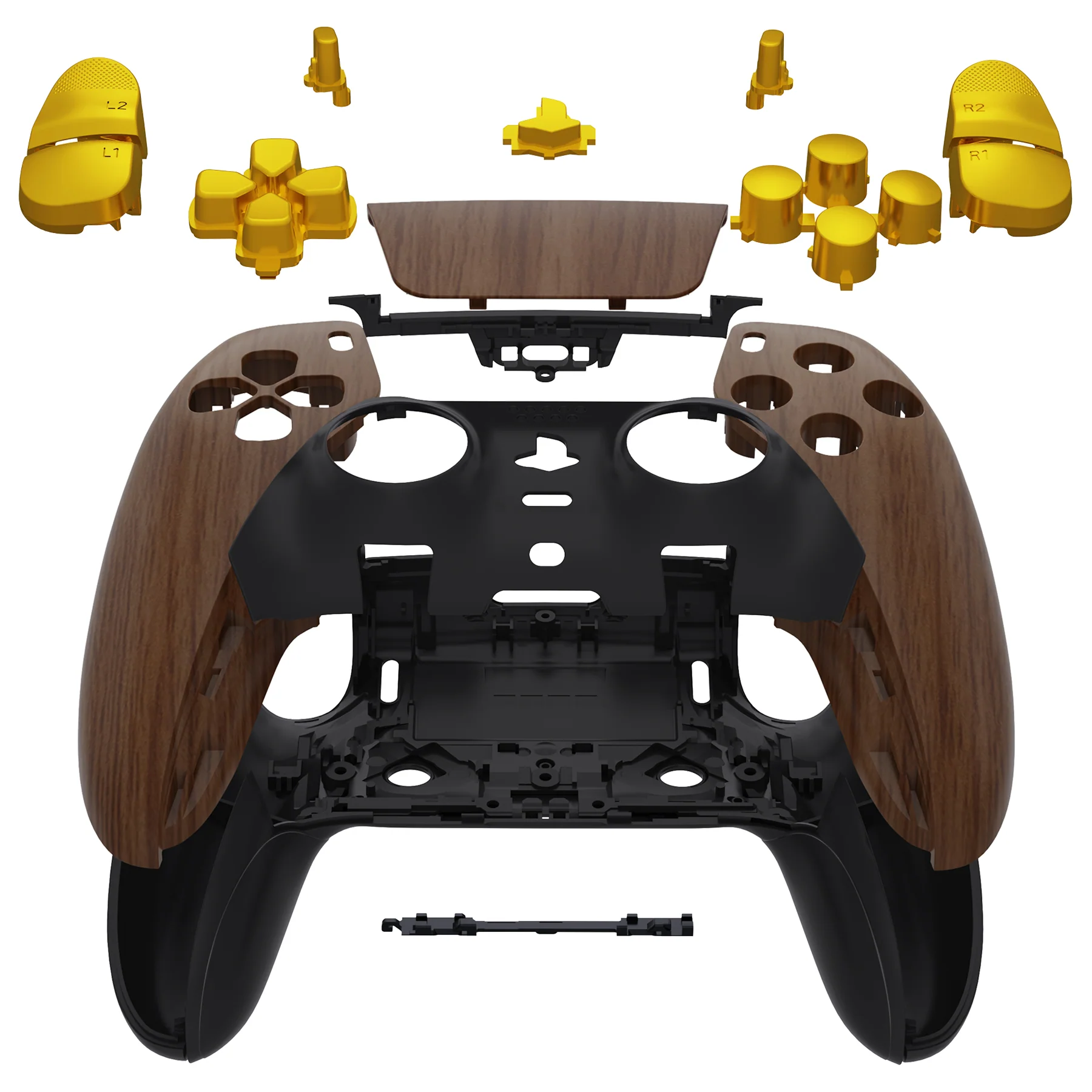 eXtremeRate Replacement Full Set Shells with Buttons Compatible with PS5 Edge Controller - Wood Grain & Black - Image 3