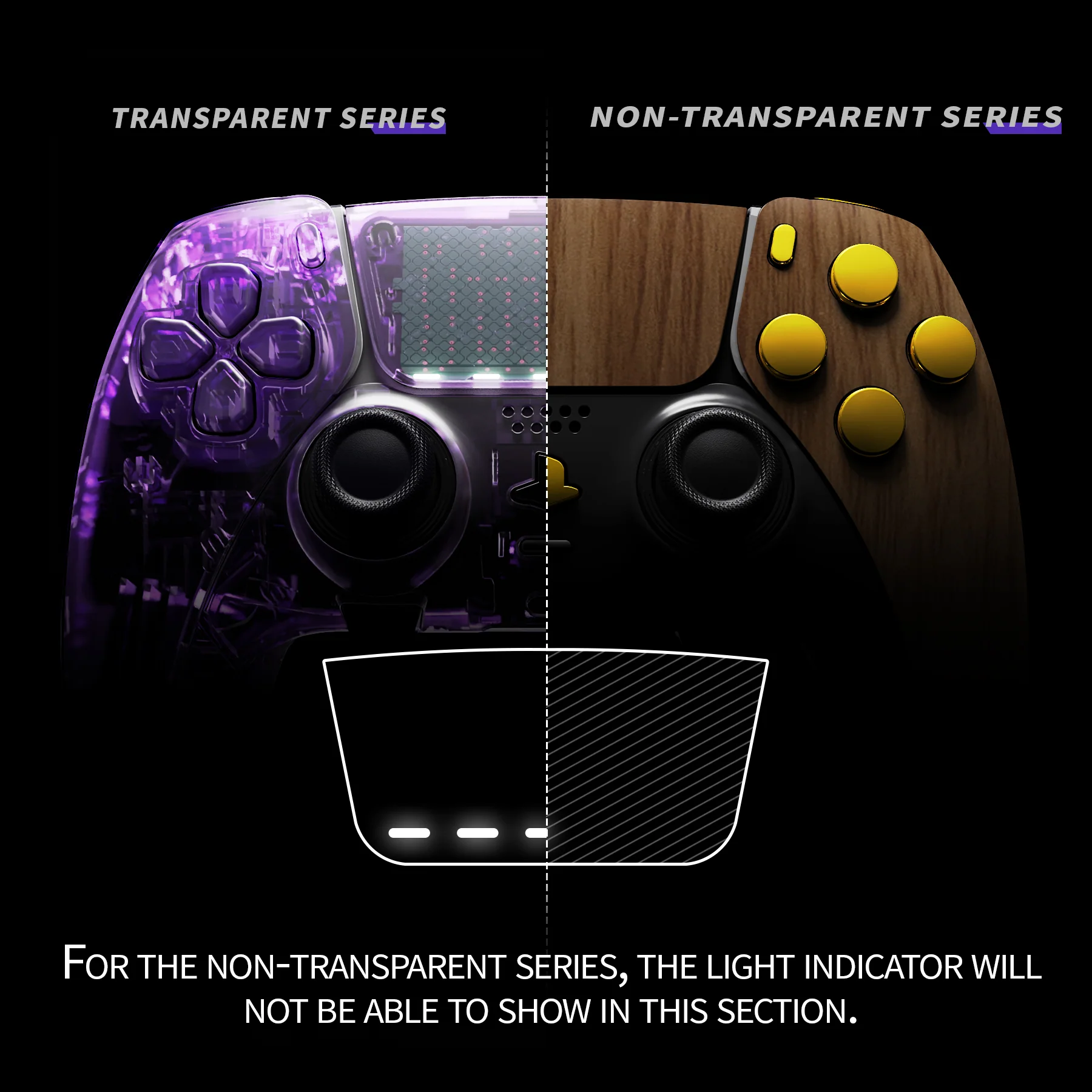 eXtremeRate Replacement Full Set Shells with Buttons Compatible with PS5 Edge Controller - Wood Grain & Black - Image 4