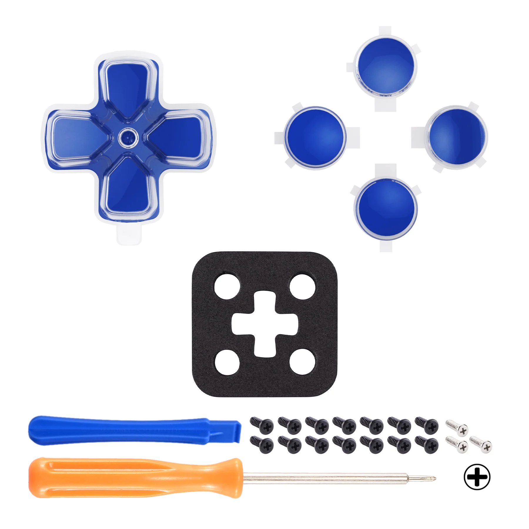 eXtremeRate Replacement No Letter Imprint Two-Tone Dpad Action Buttons for PS5 Controller - Blue & Clear - Image 3