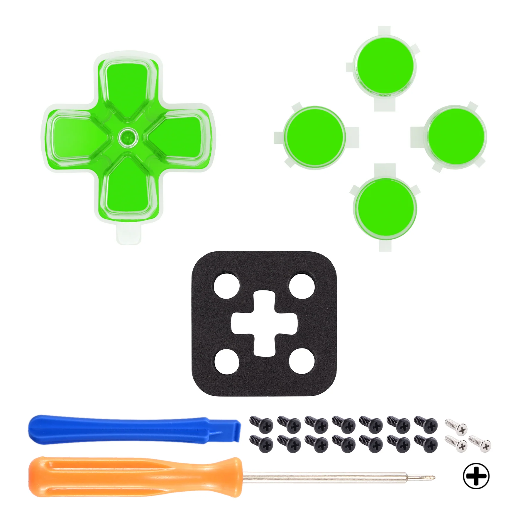eXtremeRate Replacement No Letter Imprint Two-Tone Dpad Action Buttons for PS5 Controller - Green & Clear - Image 3