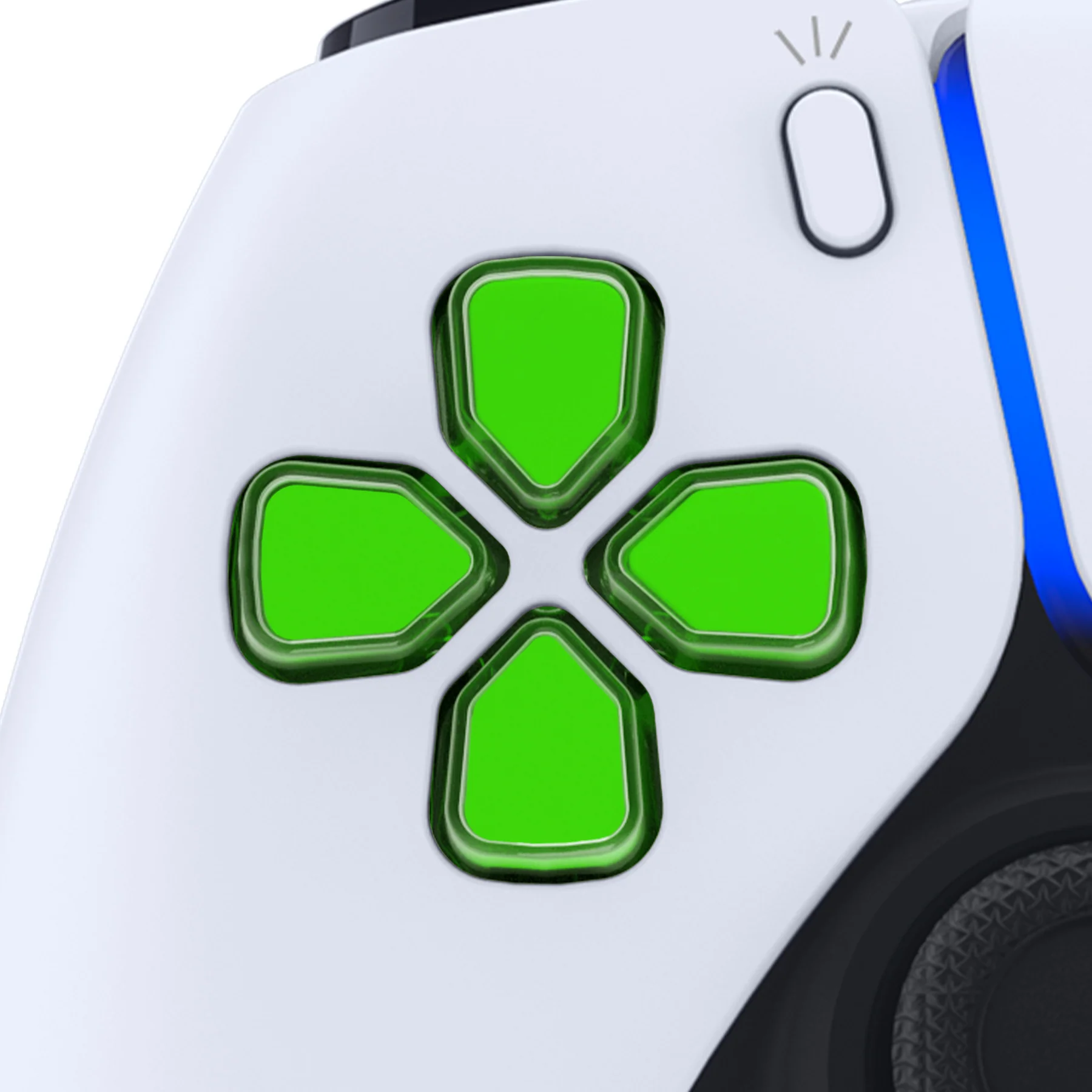 eXtremeRate Replacement No Letter Imprint Two-Tone Dpad Action Buttons for PS5 Controller - Green & Clear - Image 5