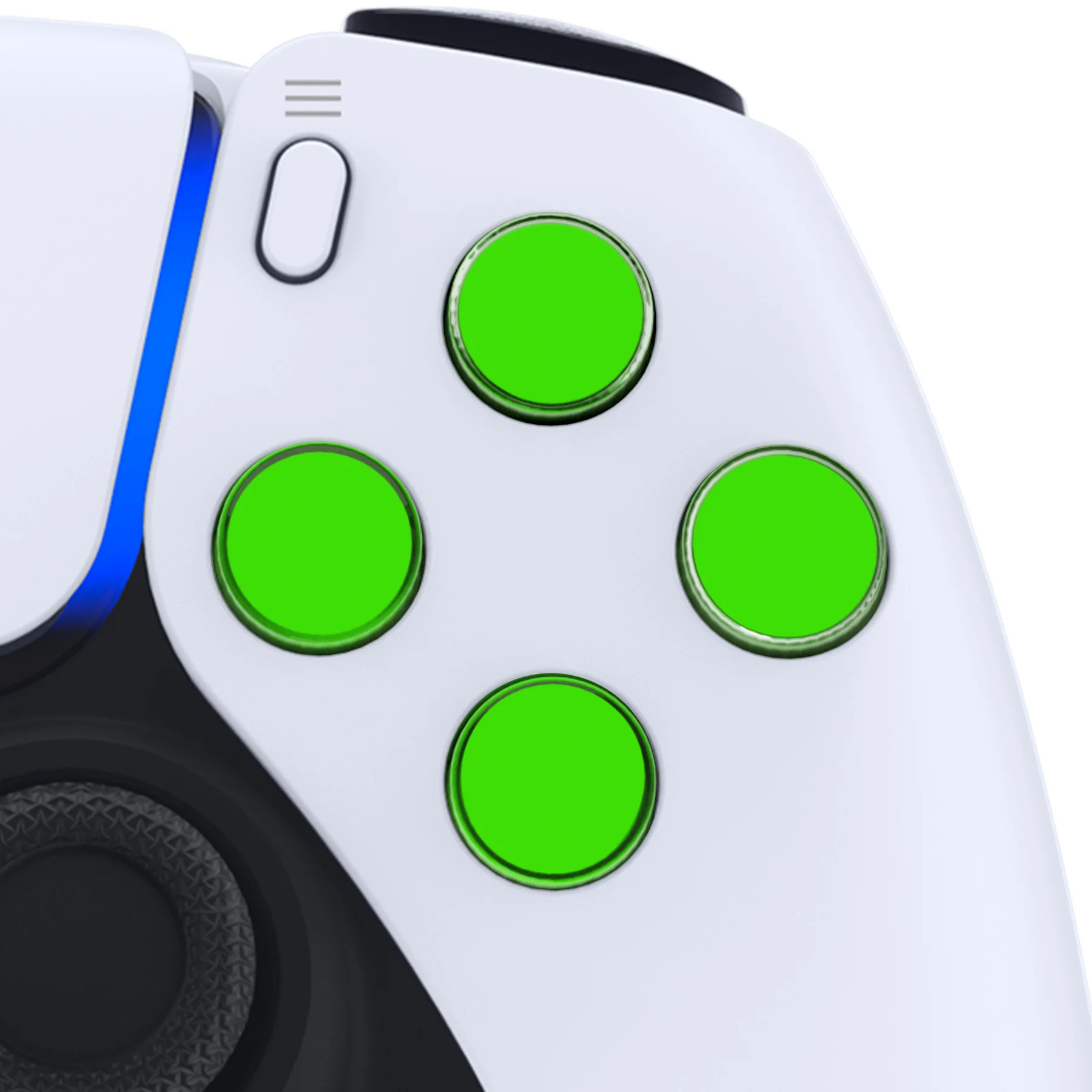 eXtremeRate Replacement No Letter Imprint Two-Tone Dpad Action Buttons for PS5 Controller - Green & Clear - Image 6