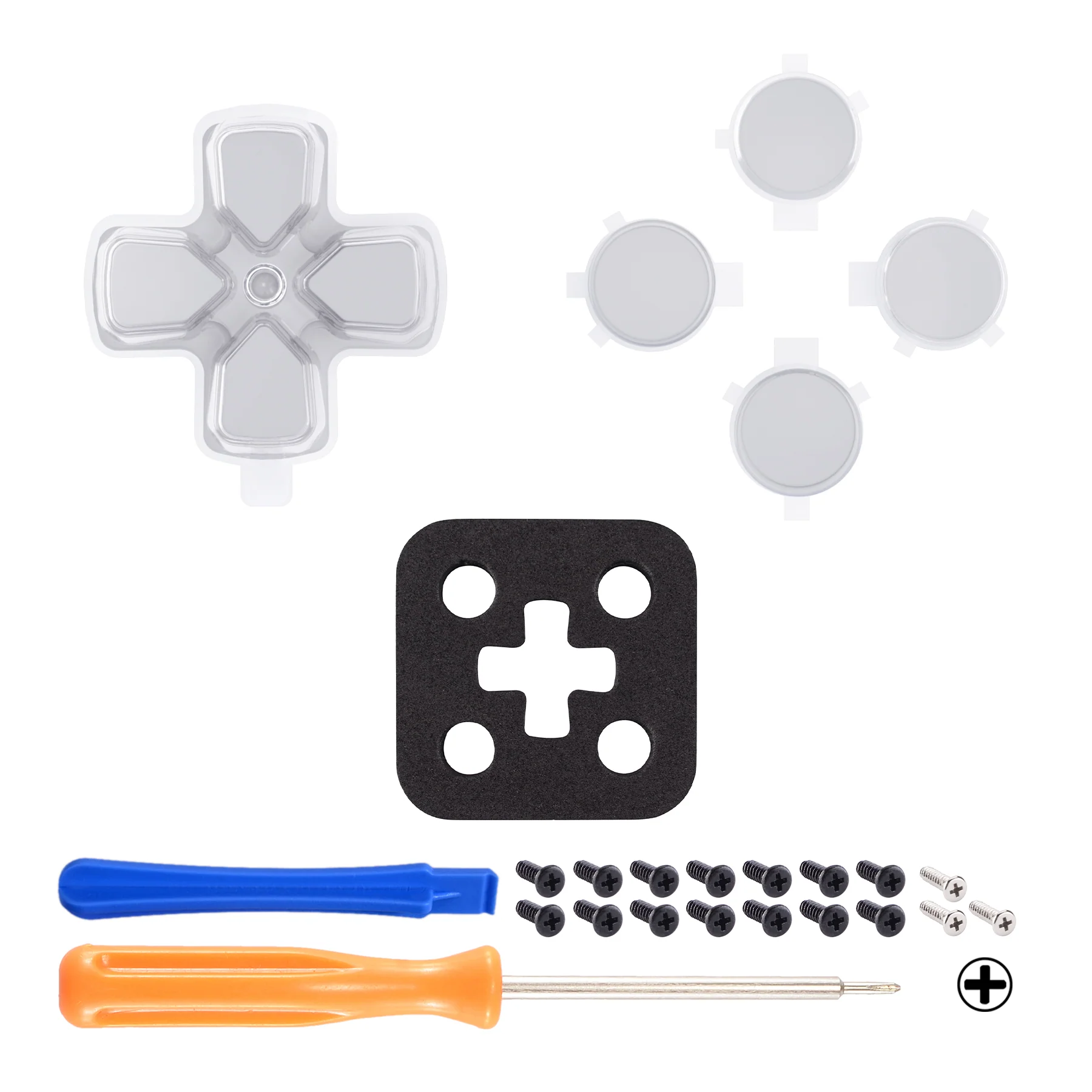 eXtremeRate Replacement No Letter Imprint Two-Tone Dpad Action Buttons for PS5 Controller - New Hope Gray & Clear - Image 3