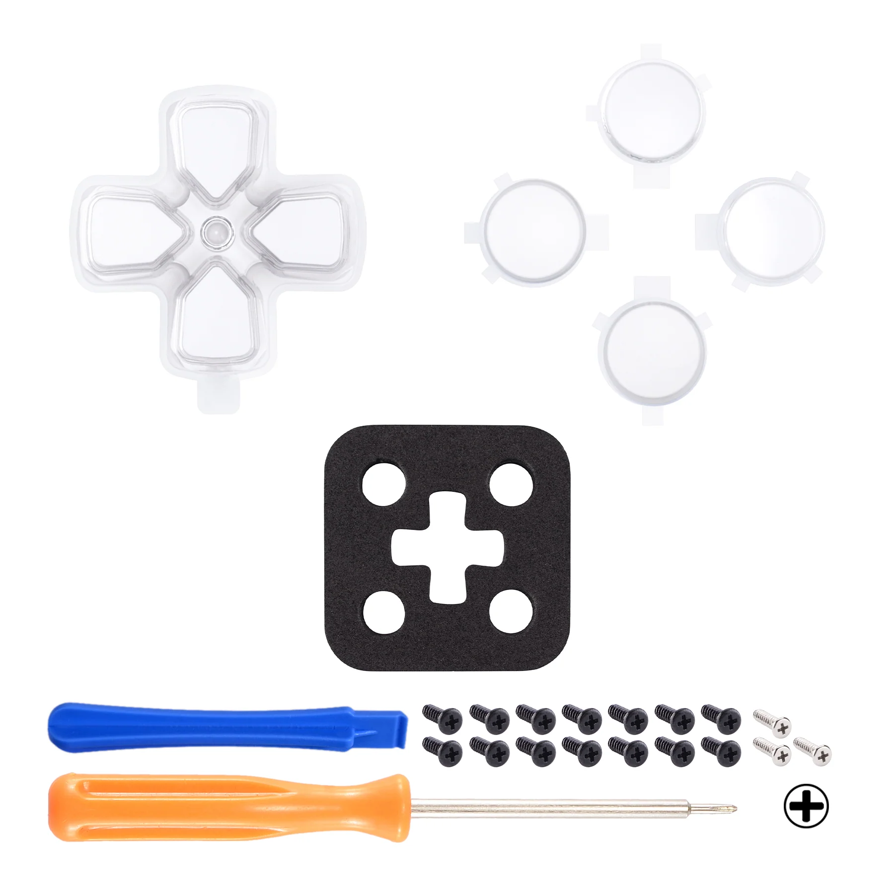 eXtremeRate Replacement No Letter Imprint Two-Tone Dpad Action Buttons for PS5 Controller - Robot White & Clear - Image 3