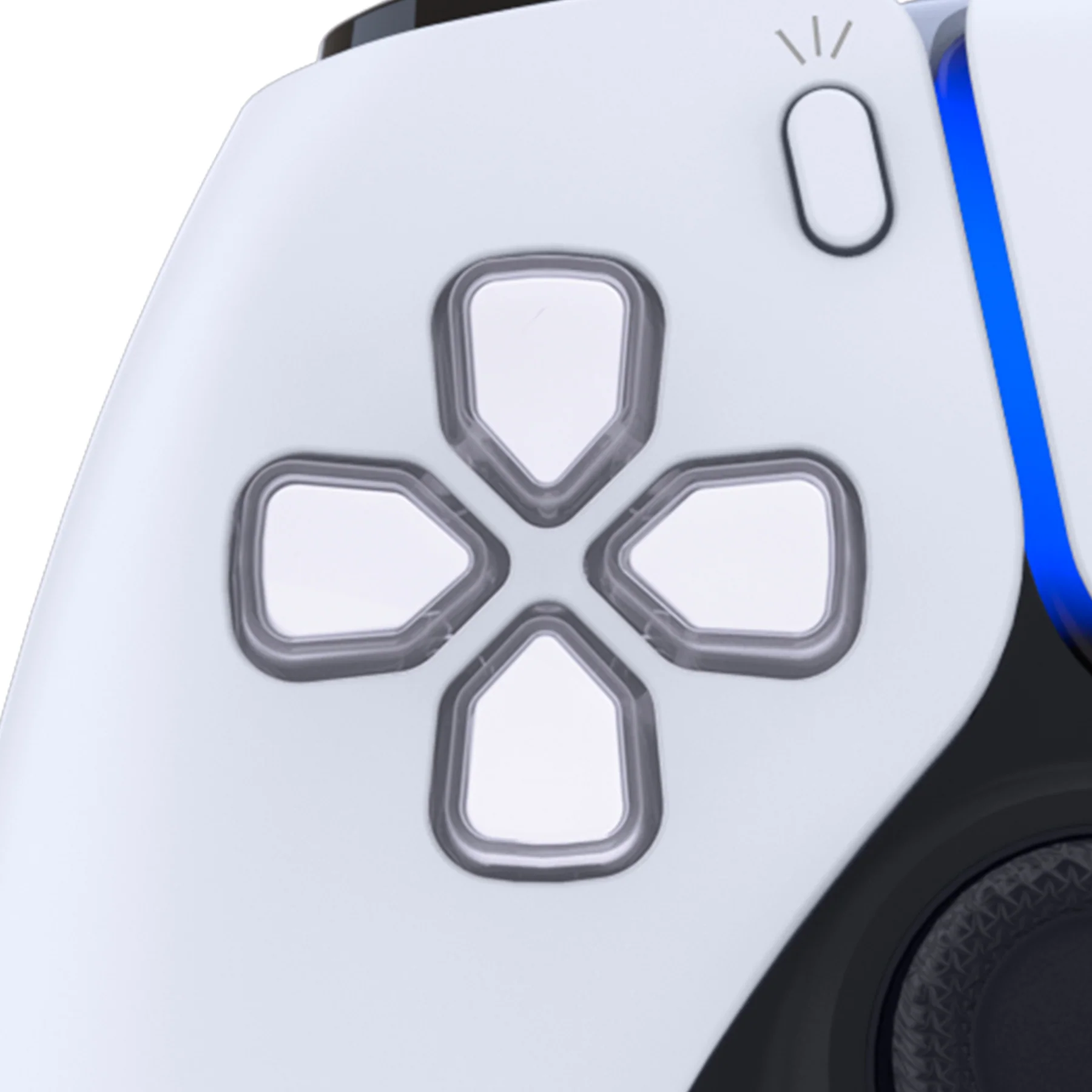eXtremeRate Replacement No Letter Imprint Two-Tone Dpad Action Buttons for PS5 Controller - Robot White & Clear - Image 5