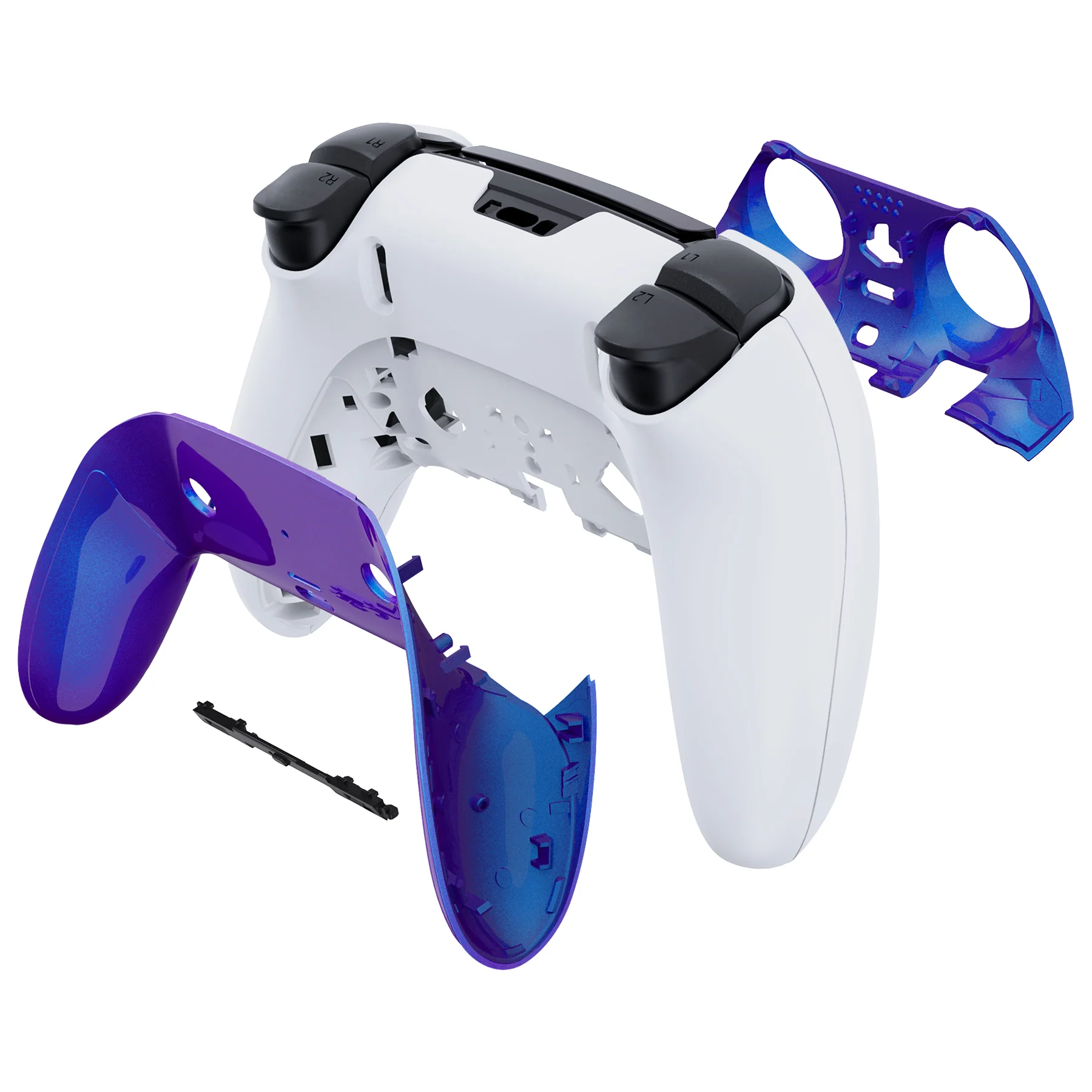 eXtremeRate Replacement Top Bottom Decorative Trim Shell Compatible with PS5 Edge Controller - Chameleon Purple Blue - Image 7