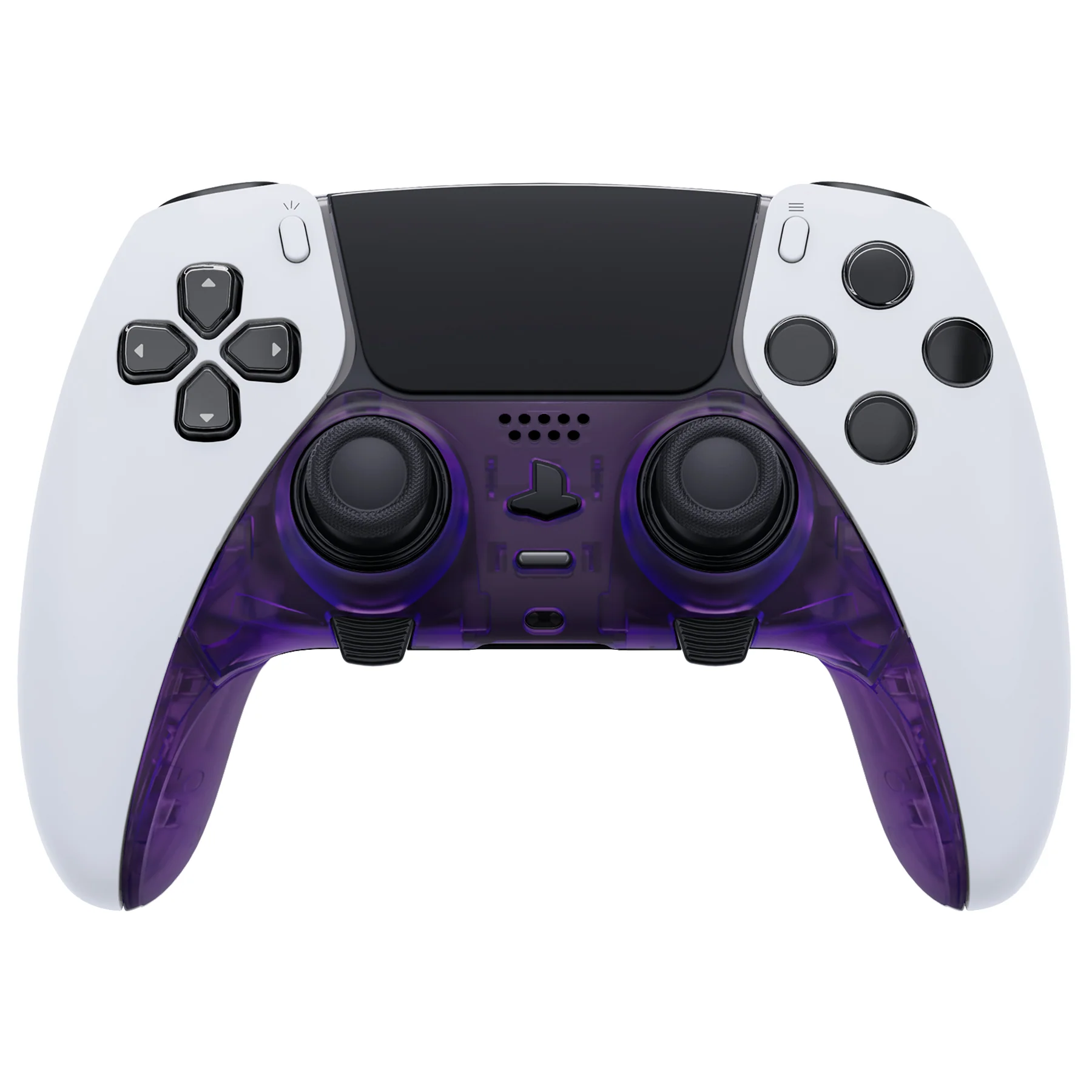 eXtremeRate Replacement Top Bottom Decorative Trim Shell Compatible with PS5 Edge Controller - Clear Atomic Purple - Image 2