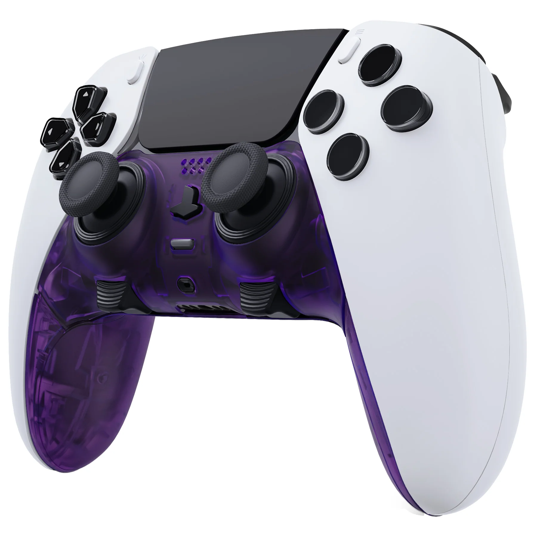 eXtremeRate Replacement Top Bottom Decorative Trim Shell Compatible with PS5 Edge Controller - Clear Atomic Purple - Image 4