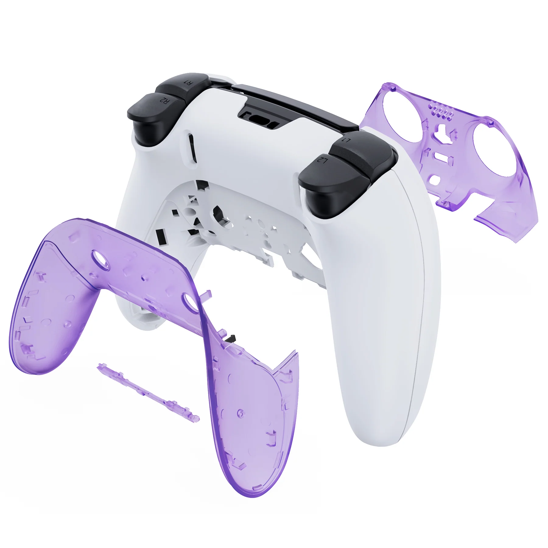 eXtremeRate Replacement Top Bottom Decorative Trim Shell Compatible with PS5 Edge Controller - Clear Atomic Purple - Image 7