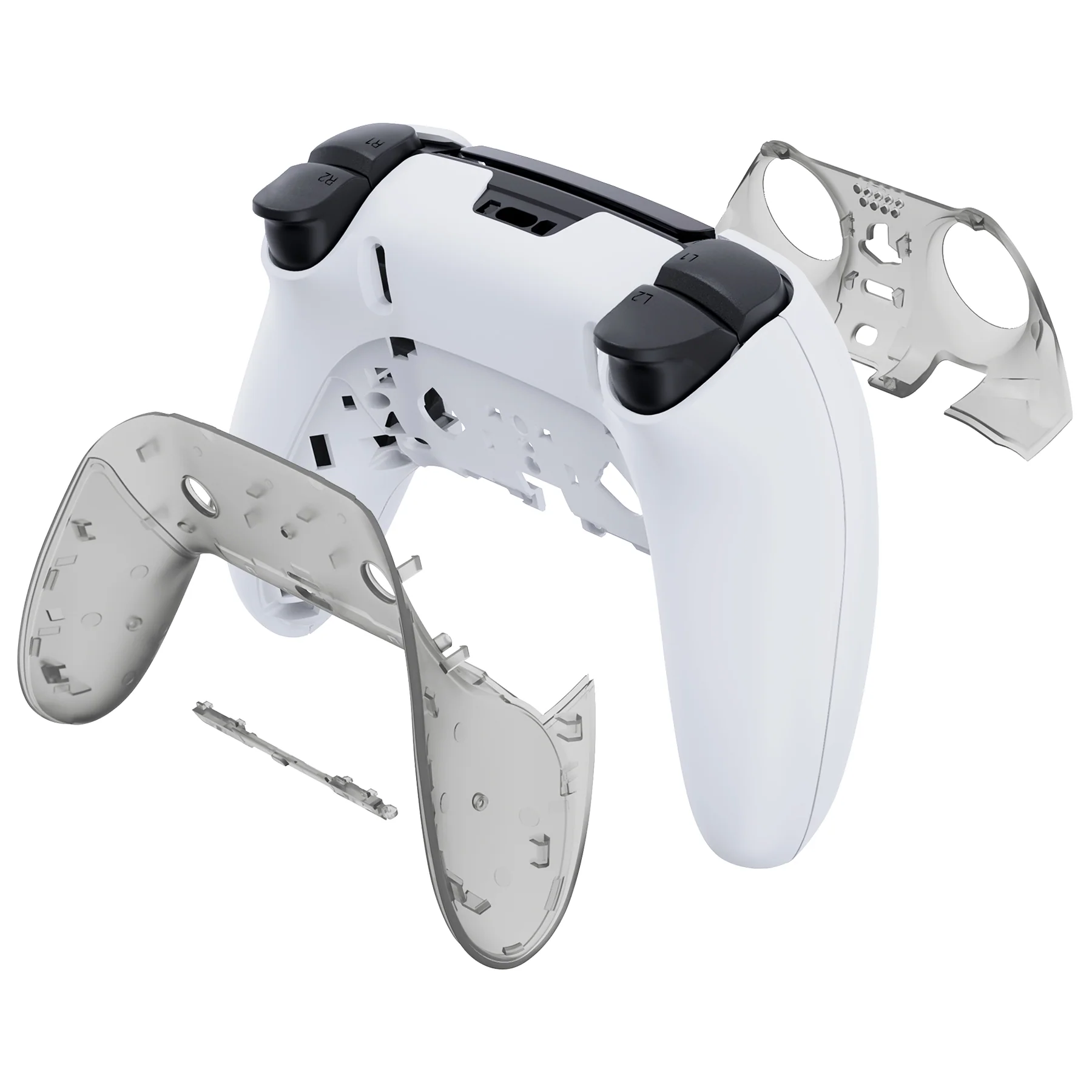 eXtremeRate Replacement Top Bottom Decorative Trim Shell Compatible with PS5 Edge Controller - Clear Black - Image 7