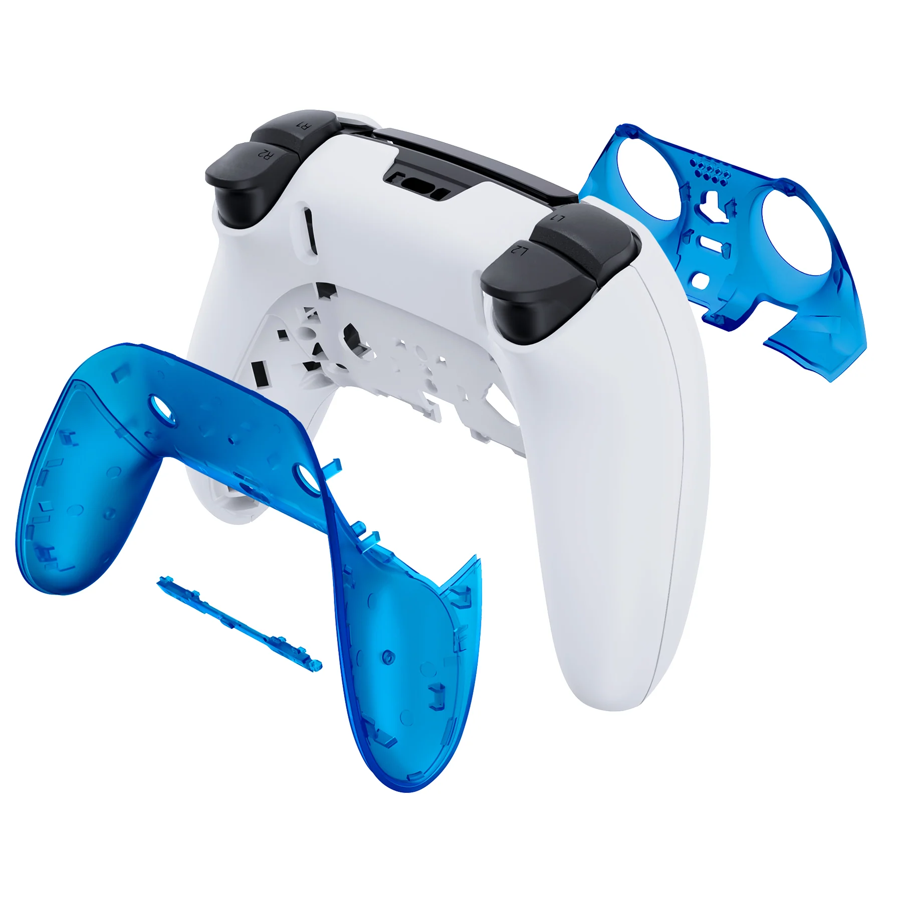 eXtremeRate Replacement Top Bottom Decorative Trim Shell Compatible with PS5 Edge Controller - Clear Blue - Image 7