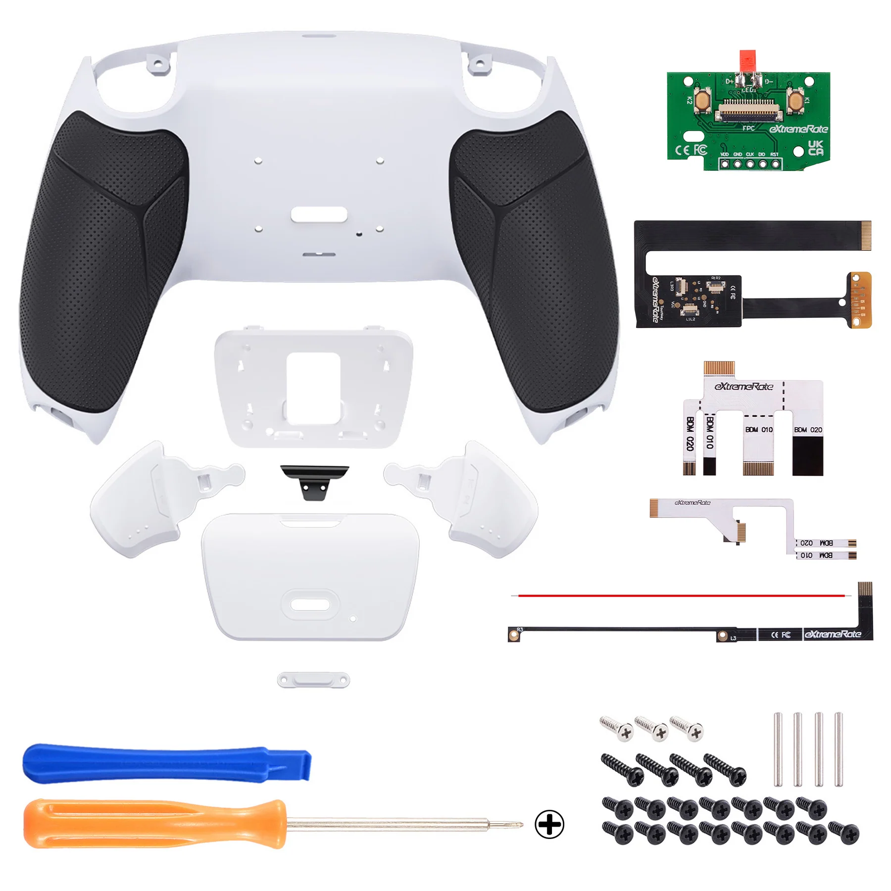eXtremeRate Remappable Rise 2.0 Remap Kit for PS5 Controller BDM-010 & BDM-020 - Rubberized Black Grip with White Back Paddles - Image 2