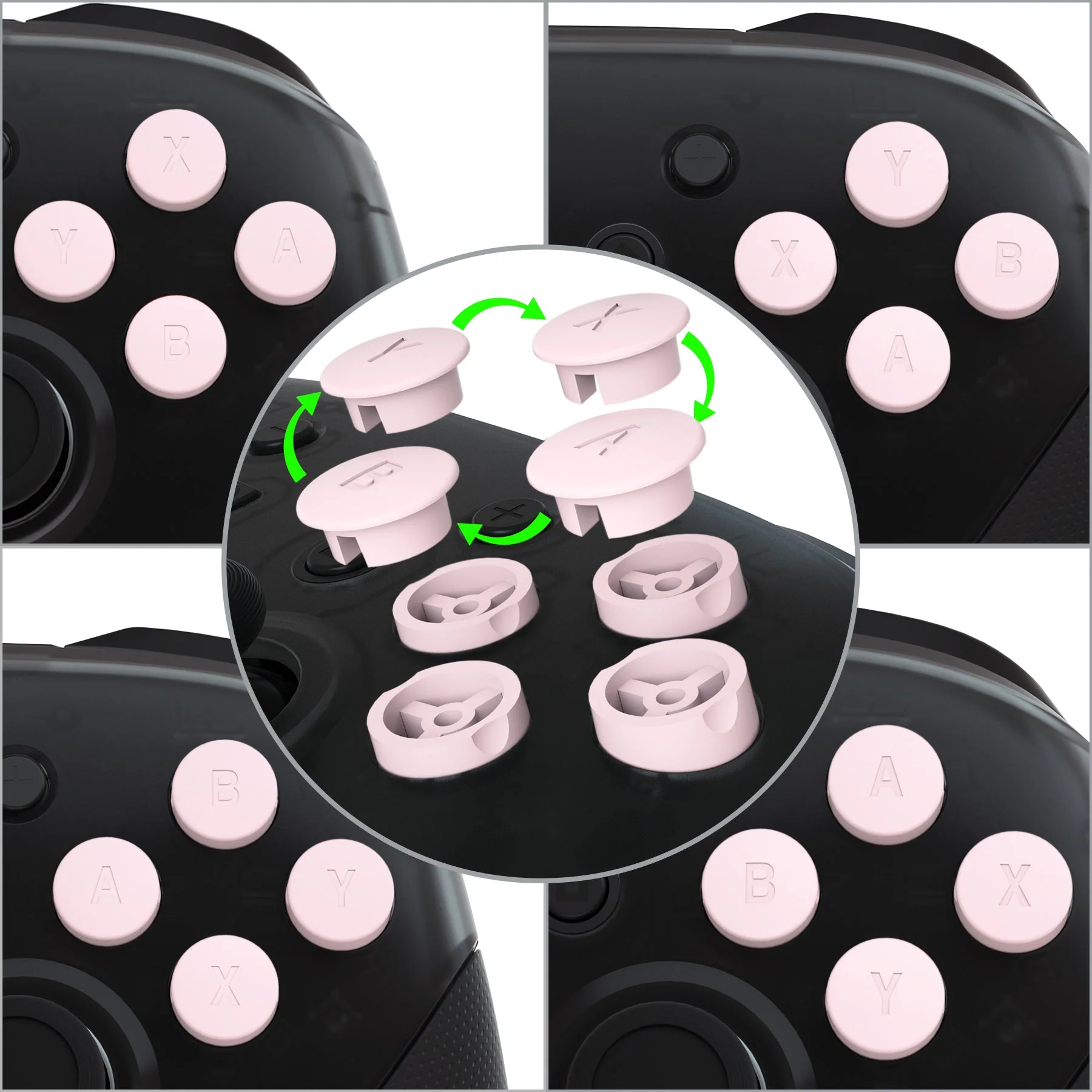 eXtremeRate Replacement Interchangeable ABXY Buttons for Nintendo Switch Pro Controller - Cherry Blossoms Pink - Image 2