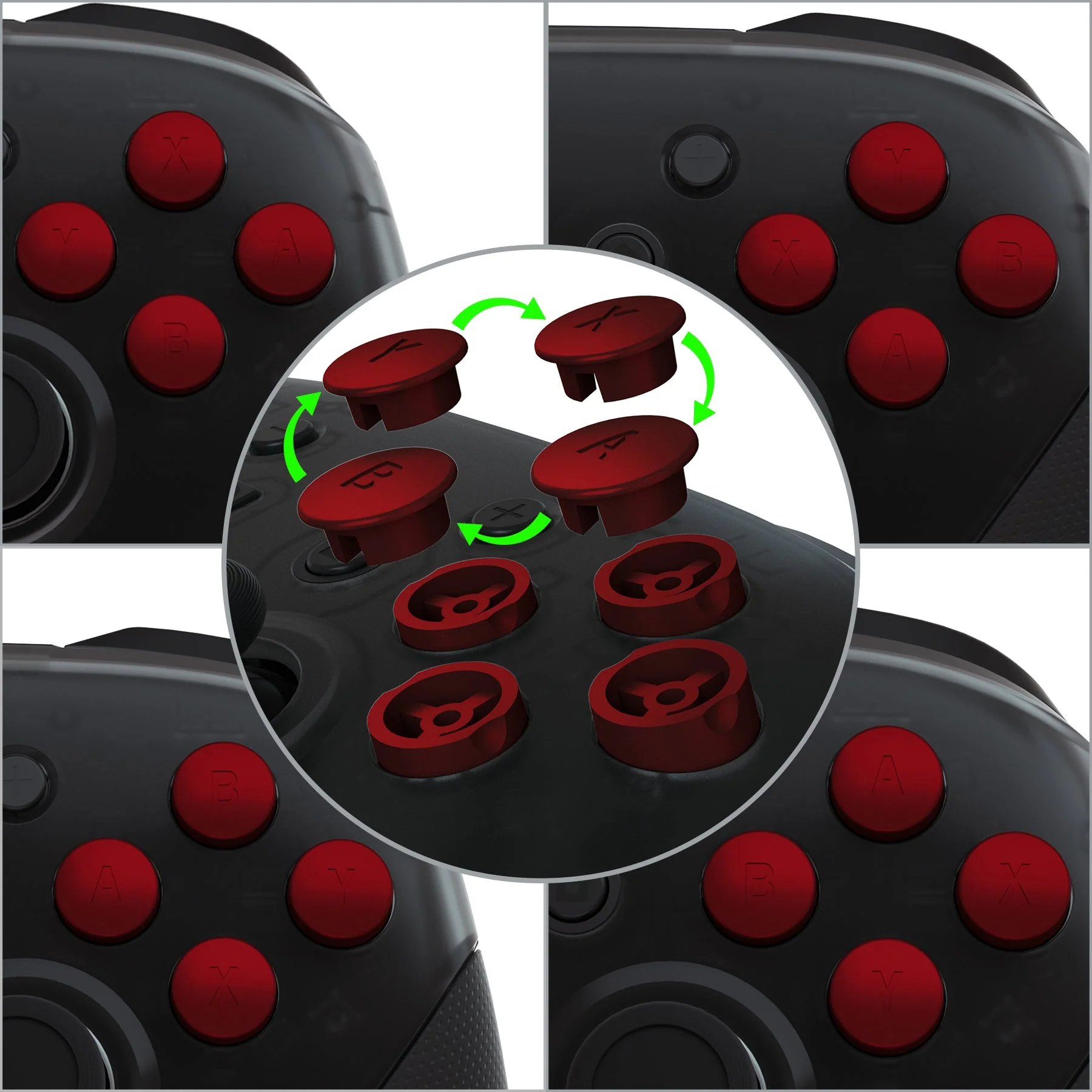 eXtremeRate Replacement Interchangeable ABXY Buttons for Nintendo Switch Pro Controller - Scarlet Red - Image 2