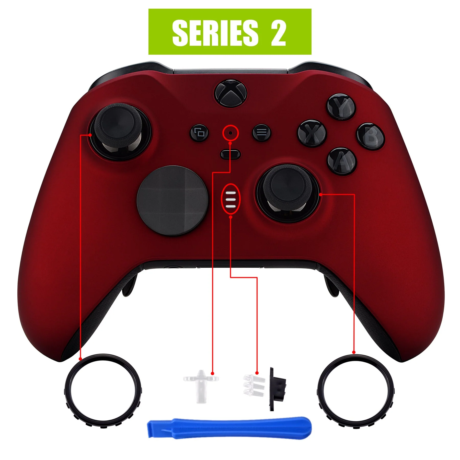 eXtremeRate Replacement Front Housing Shell Case with Accent Rings for Xbox One Elite Series 2 & Elite 2 Core Controller (Model 1797) - Scarlet Red - Image 4