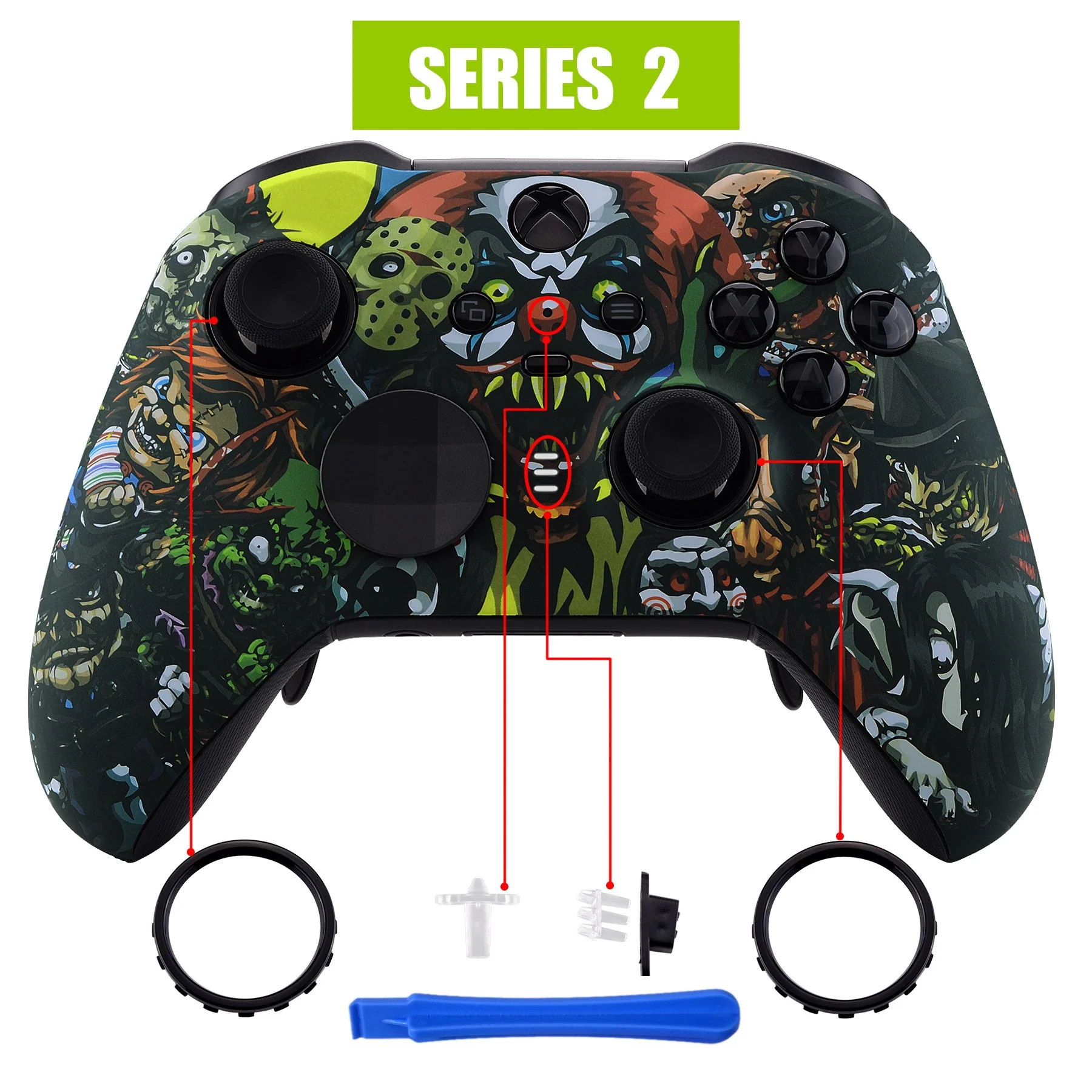 eXtremeRate Replacement Front Housing Shell Case with Accent Rings for Xbox One Elite Series 2 & Elite 2 Core Controller (Model 1797) - Scary Party - Image 4