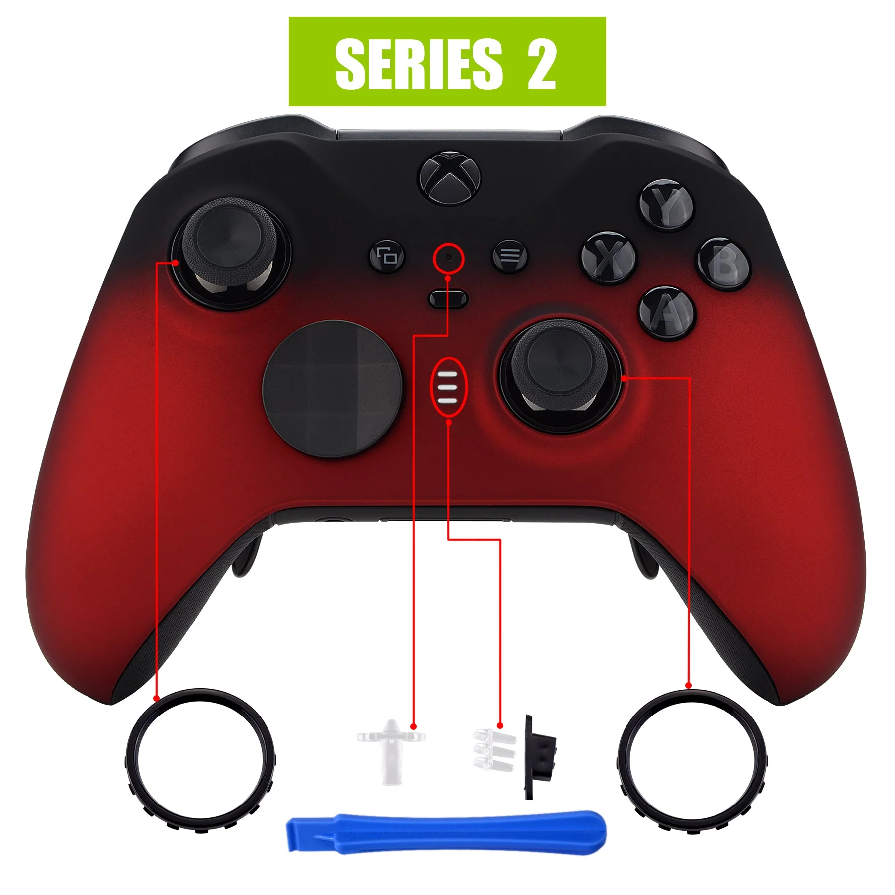 eXtremeRate Replacement Front Housing Shell Case with Accent Rings for Xbox One Elite Series 2 & Elite 2 Core Controller (Model 1797) - Shadow Scarlet Red - Image 4