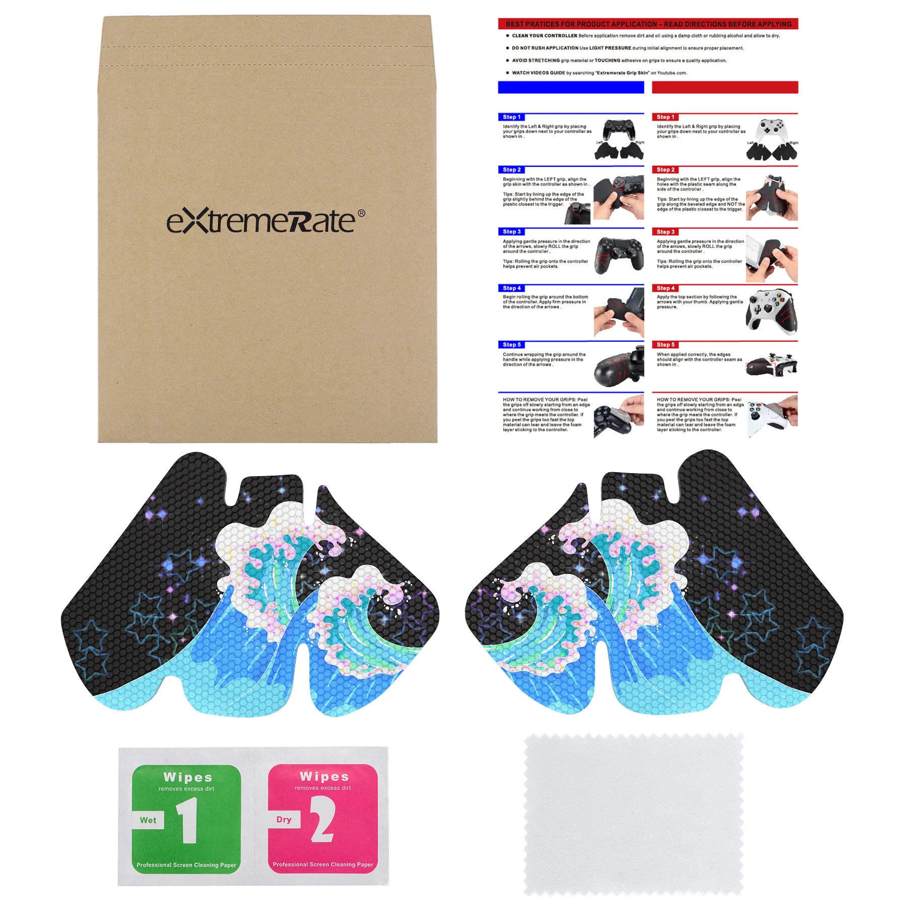 eXtremeRate Anti-Skid Sweat-Absorbent Textured Handle Grips for Xbox One & Xbox One X/S Controller - Shimmering Waves - Image 9