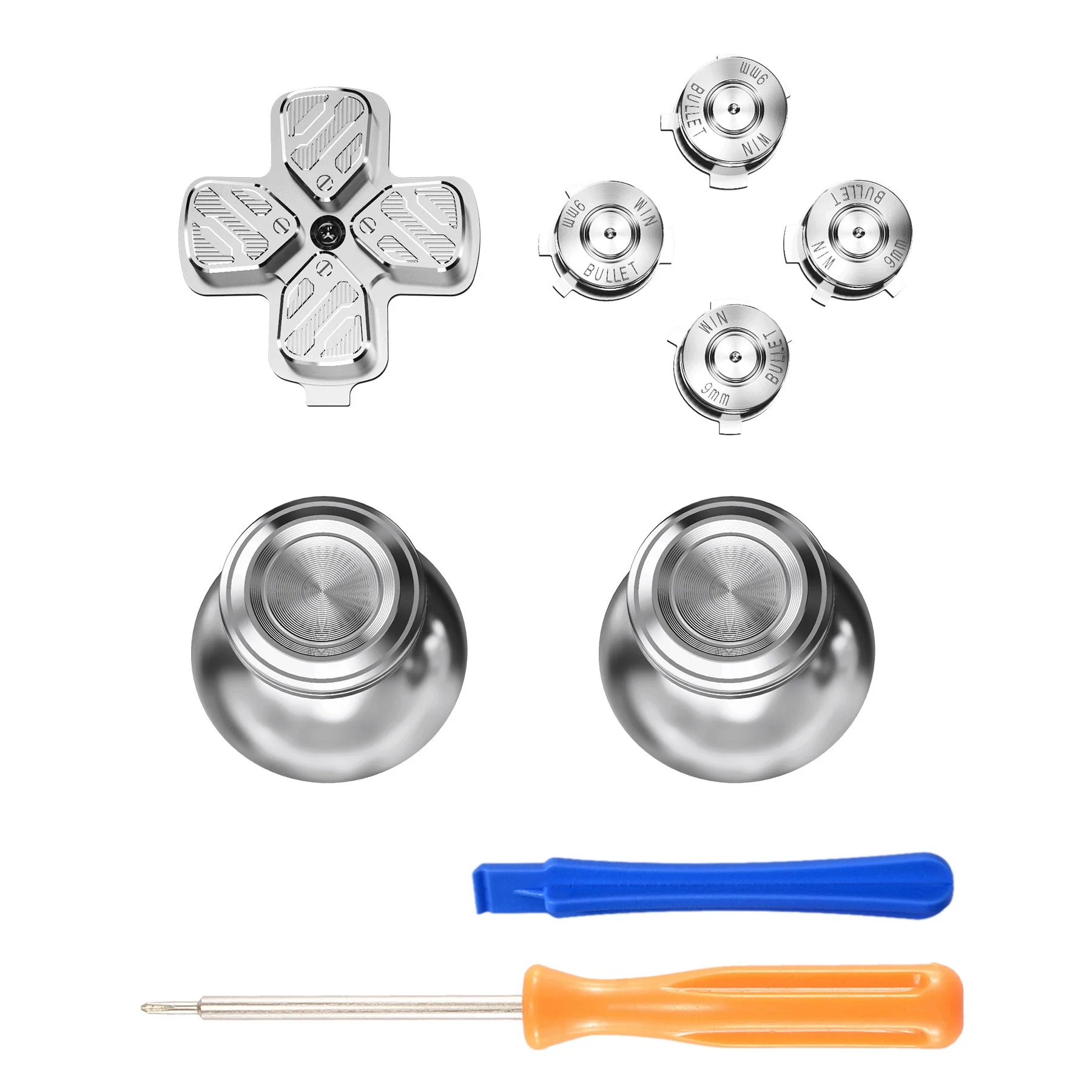 eXtremeRate Replacement Aluminum Metal Thumbsticks Dpad ABXY Buttons for PS5 Controller - Silver - Image 2