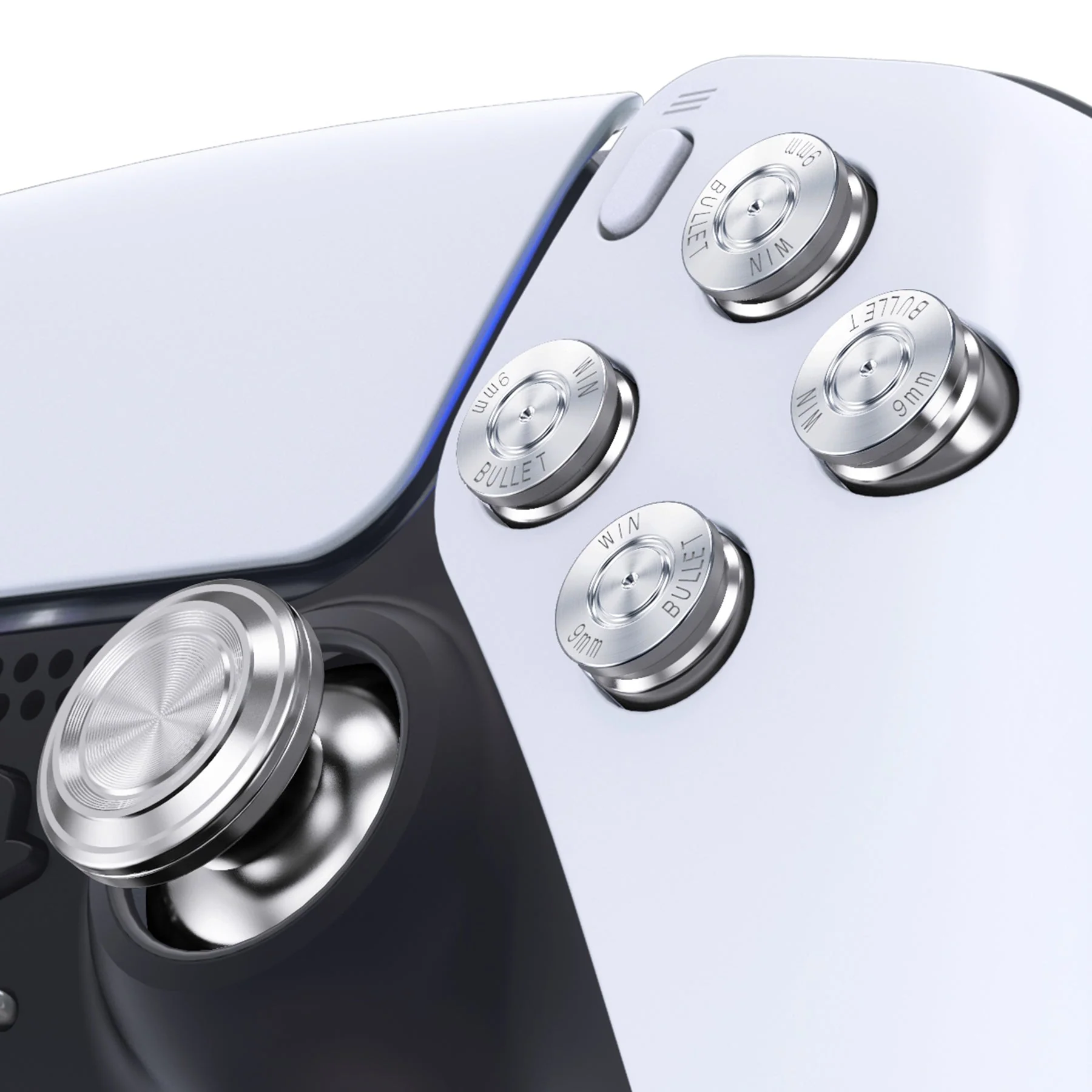 eXtremeRate Replacement Aluminum Metal Thumbsticks Dpad ABXY Buttons for PS5 Controller - Silver - Image 4