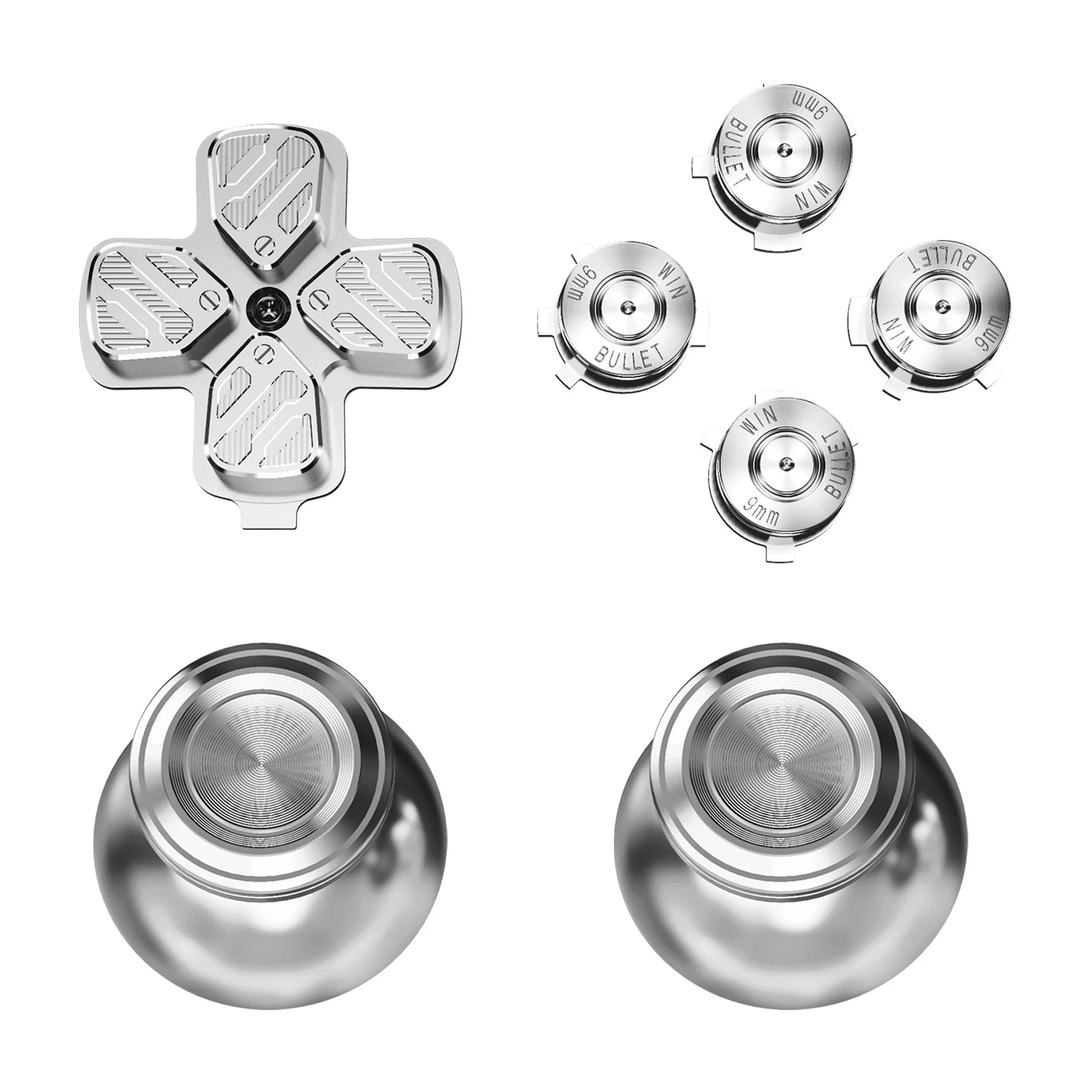 eXtremeRate Replacement Aluminum Metal Thumbsticks Dpad ABXY Buttons for PS5 Controller - Silver - Image 6