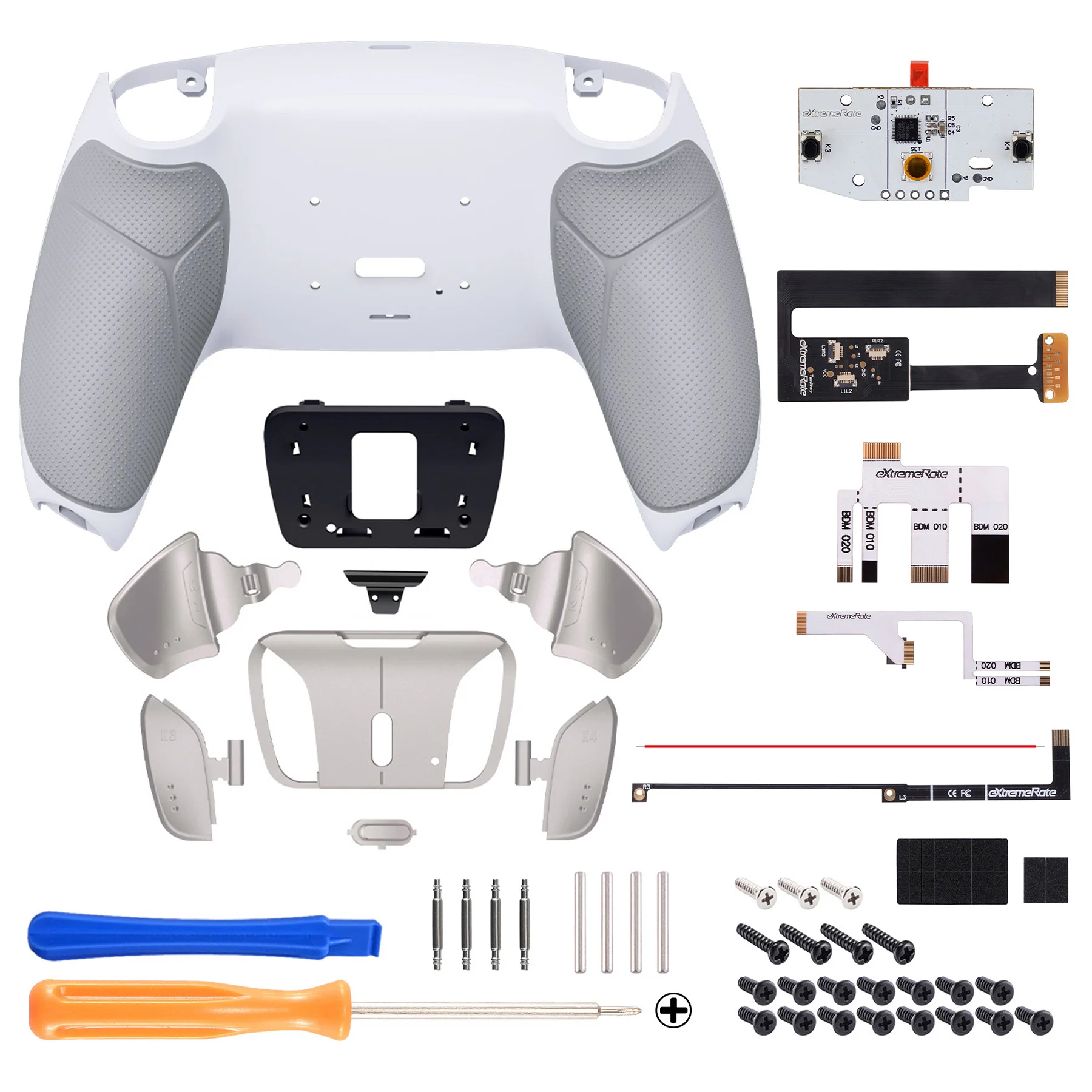 eXtremeRate Silver Real Metal Buttons (RMB) Version RISE4 Remap Kit for PS5 Controller BDM-010/020 - Rubberized Gray - Image 2