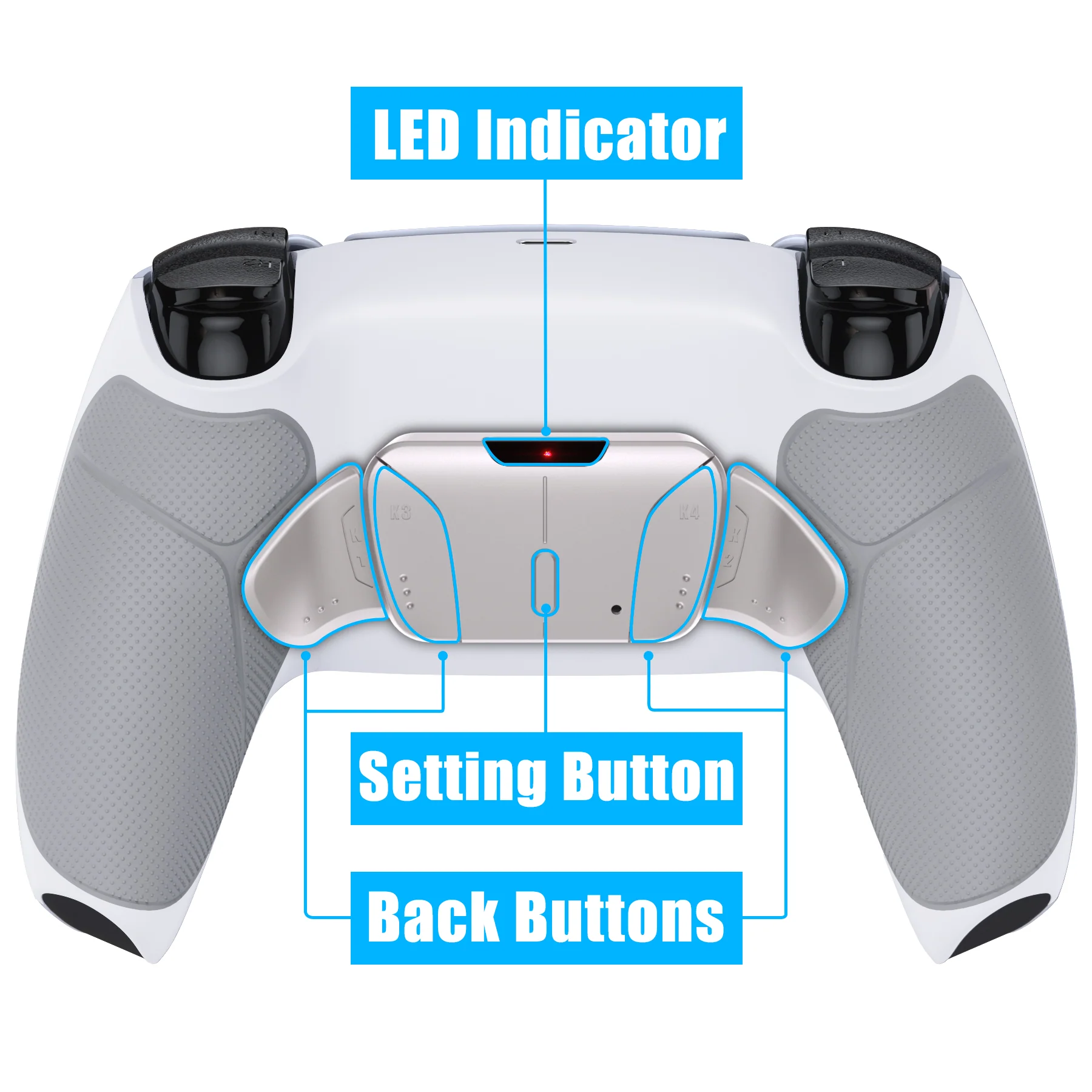 eXtremeRate Silver Real Metal Buttons (RMB) Version RISE4 Remap Kit for PS5 Controller BDM-010/020 - Rubberized Gray - Image 4