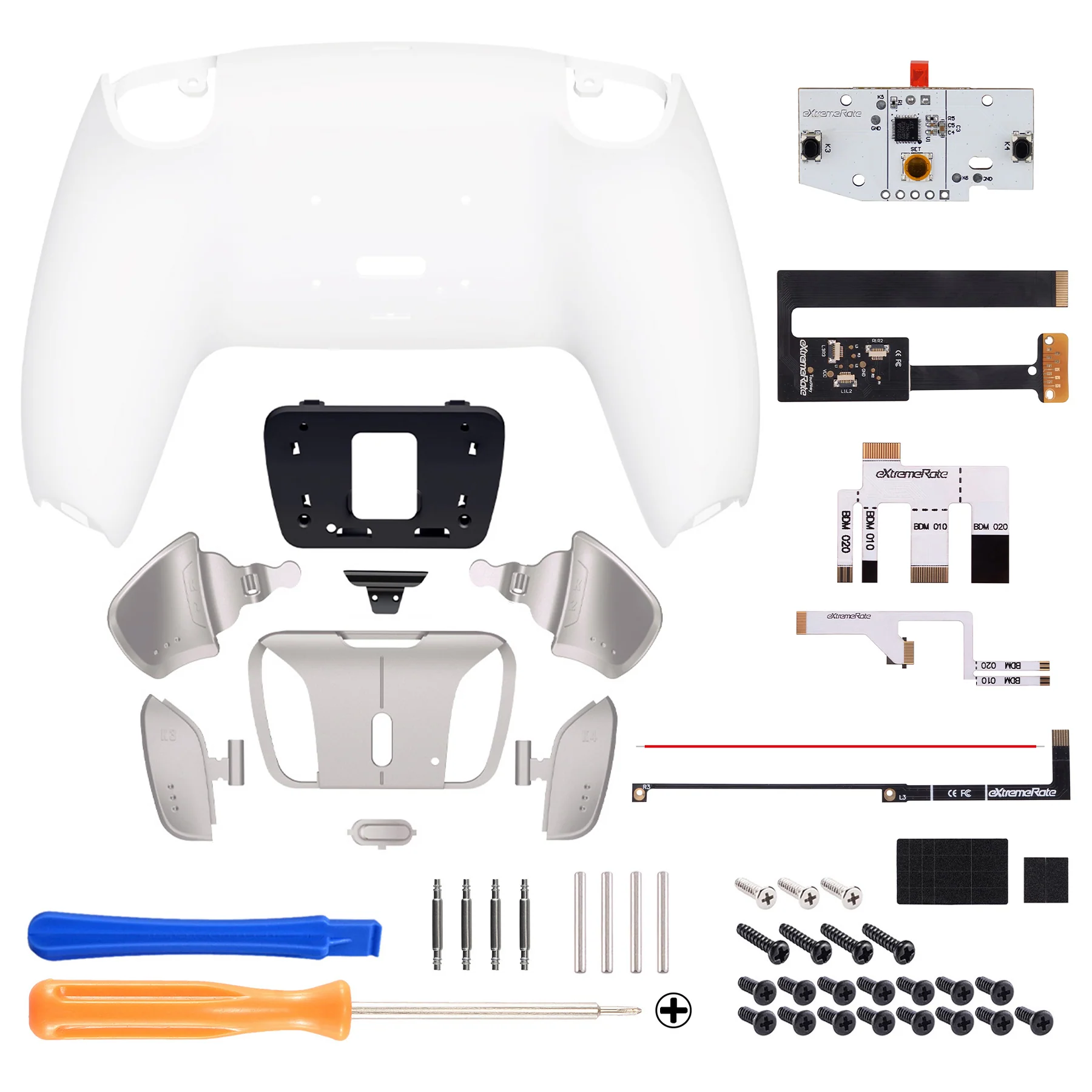 eXtremeRate Silver Real Metal Buttons (RMB) Version RISE4 Remap Kit for PS5 Controller BDM-010/020 - White - Image 2