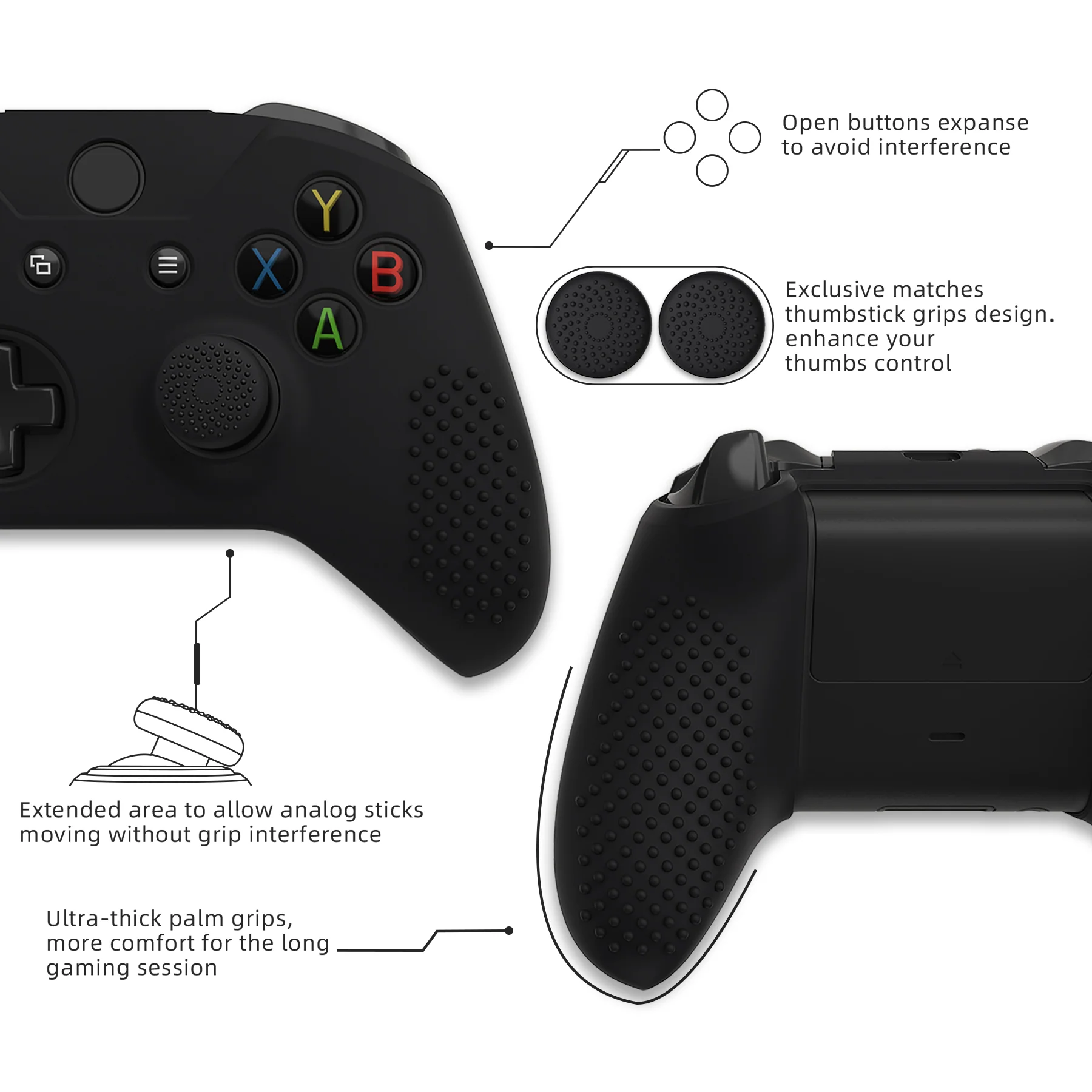 eXtremeRate PlayVital Protective Anti-Slip Silicone Case with Thumb Grips Caps for Xbox One X & S Controller - Black - Image 4