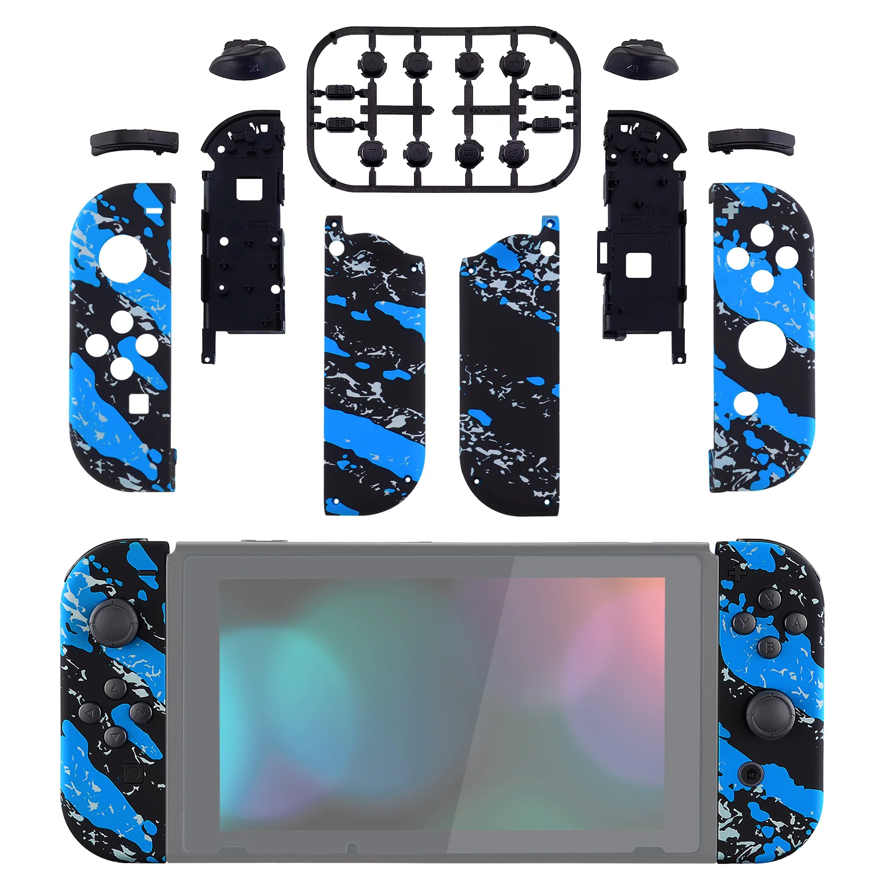 eXtremeRate Replacement Full Set Shell Case with Buttons for Joycon of NS Switch - Blue Coating Splash Patterned - Image 3