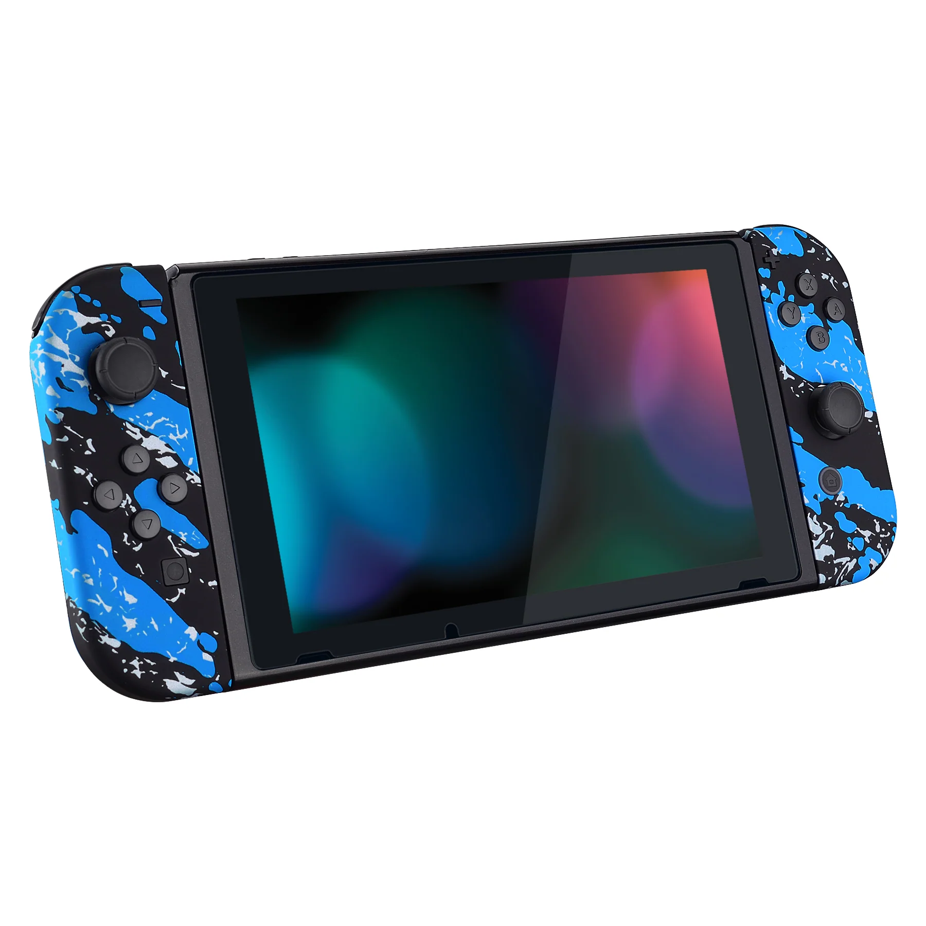 eXtremeRate Replacement Full Set Shell Case with Buttons for Joycon of NS Switch - Blue Coating Splash Patterned - Image 6