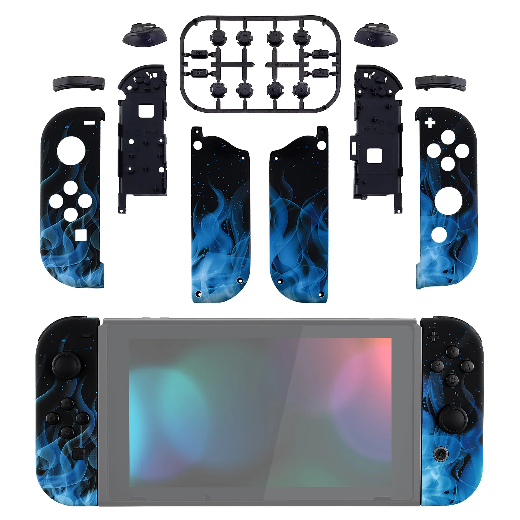 eXtremeRate Replacement Full Set Shell Case with Buttons for Joycon of NS Switch - Blue Flame - Image 3
