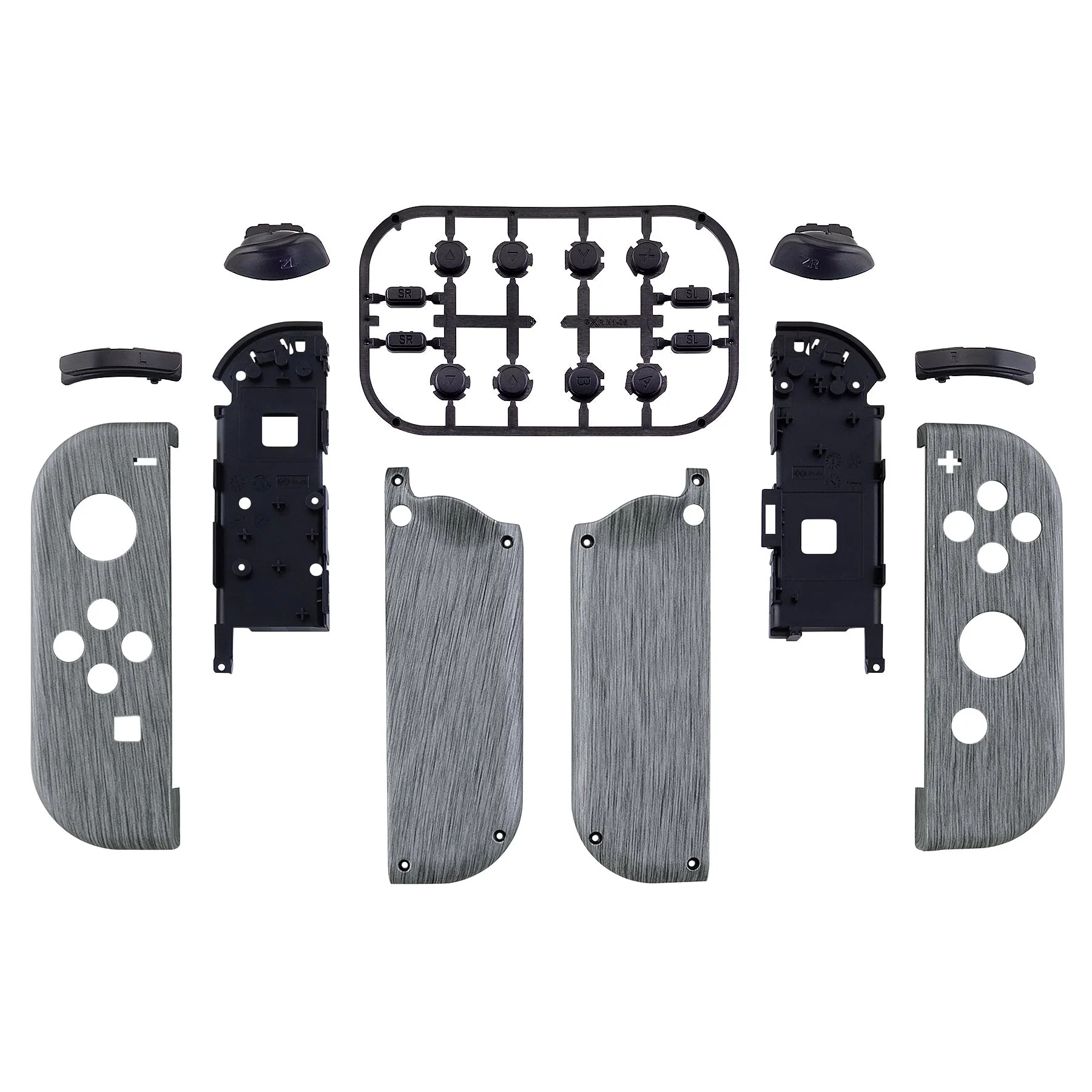 eXtremeRate Replacement Full Set Shell Case with Buttons for Joycon of NS Switch - Brushed Silver Patterned - Image 2
