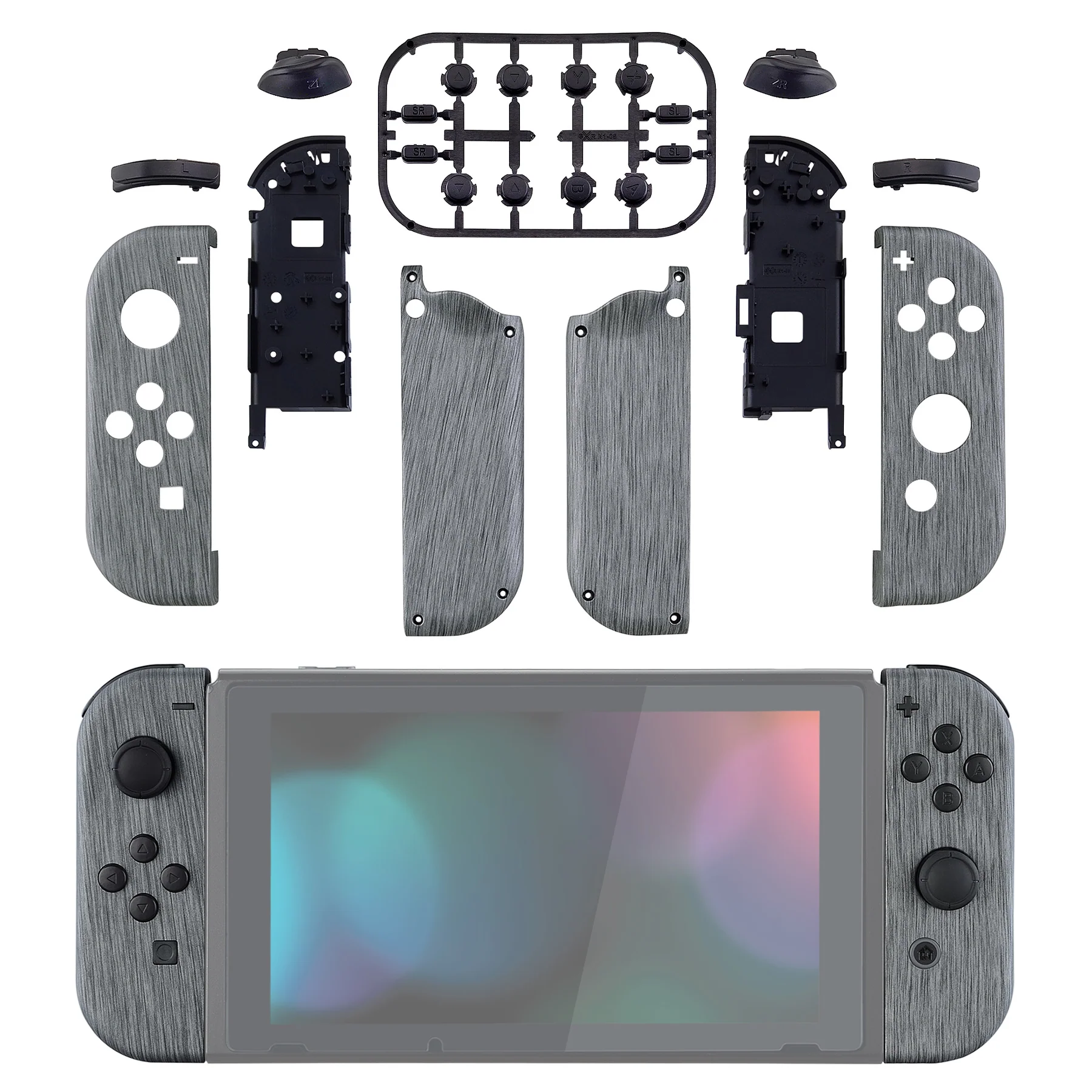 eXtremeRate Replacement Full Set Shell Case with Buttons for Joycon of NS Switch - Brushed Silver Patterned - Image 3